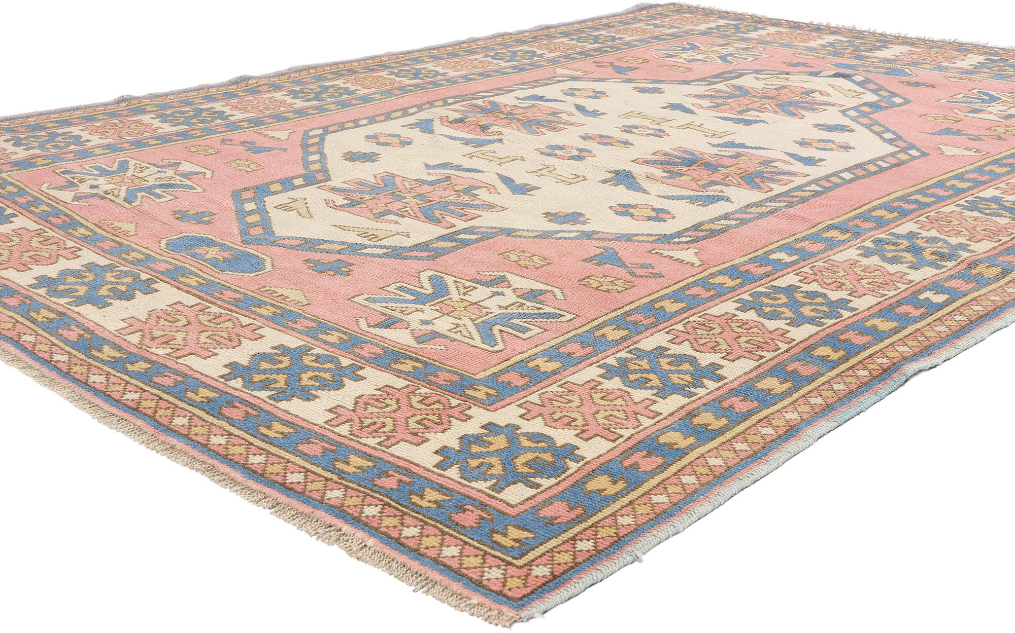 53944 Vintage Pink Persian Hamadan Rug, 05'07 x 07'06. Persian Nahavand Hamadan rugs, originating from Iran's Nahavand area within the broader Hamadan region, meld the weaving traditions of both regions, offering a distinct fusion of styles. Crafted