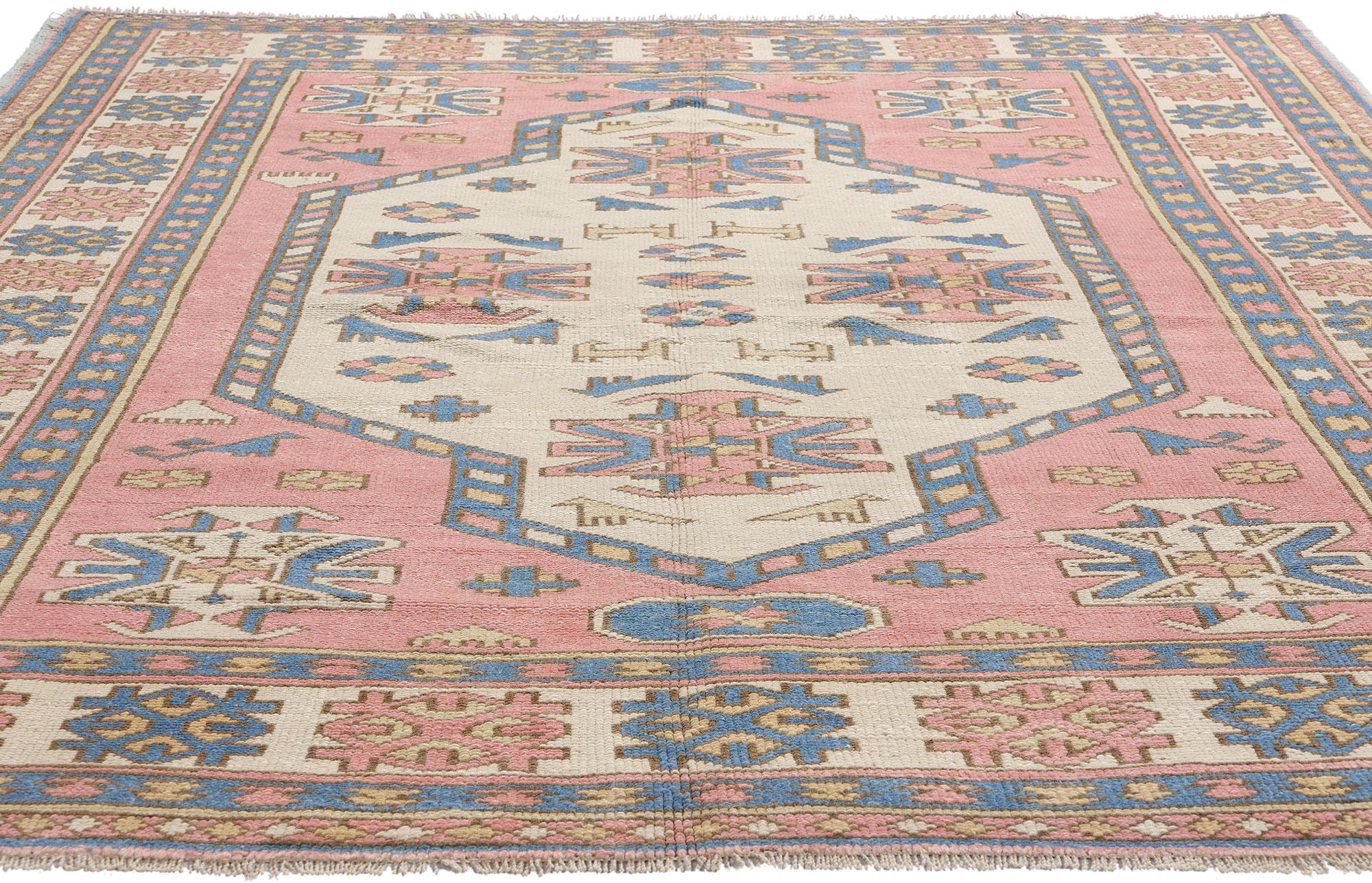 Modern Vintage Pink Persian Hamadan Rug, Boho Chic Meets Tribal Enchantment For Sale