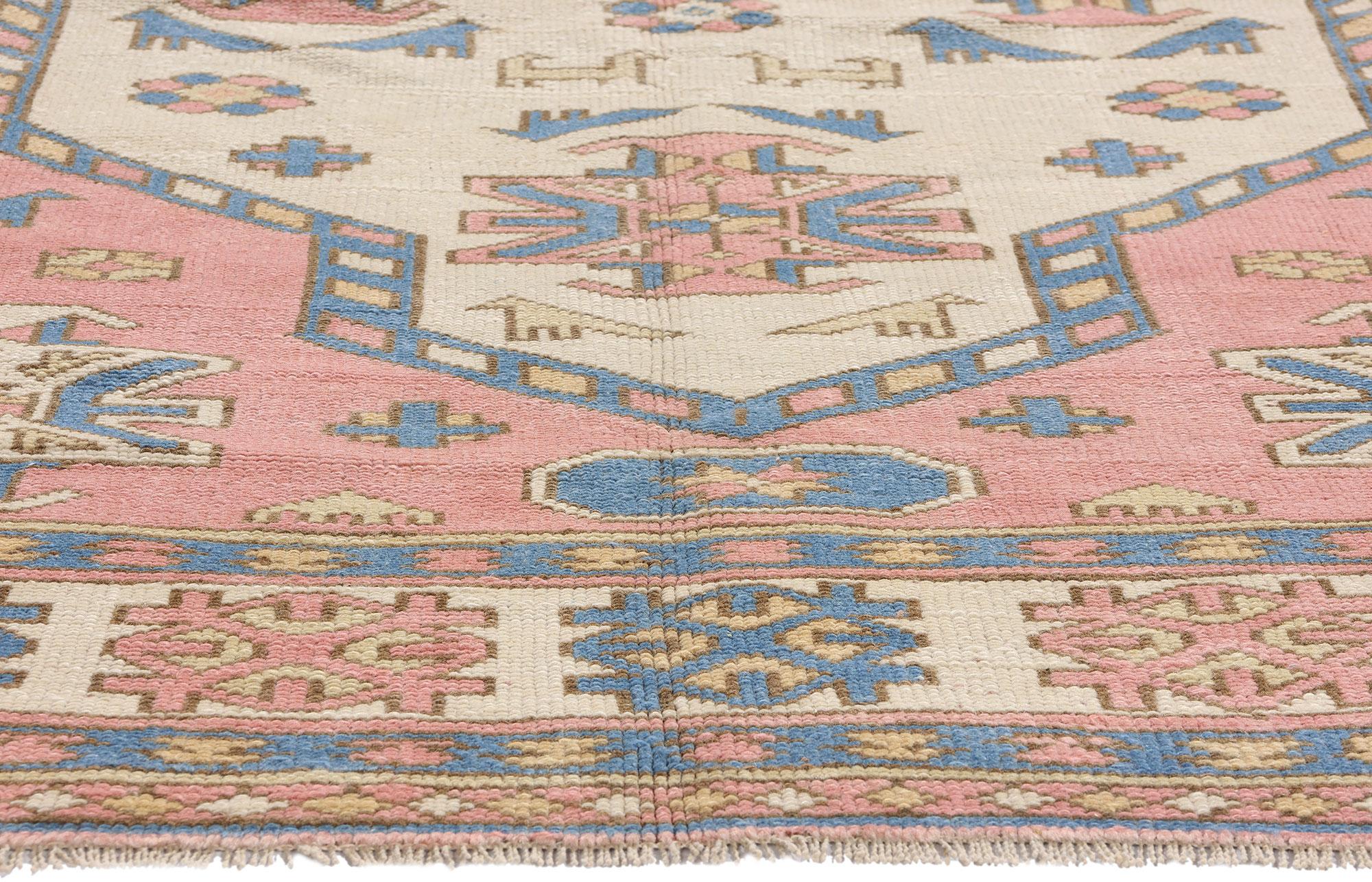 Hand-Knotted Vintage Pink Persian Hamadan Rug, Boho Chic Meets Tribal Enchantment For Sale