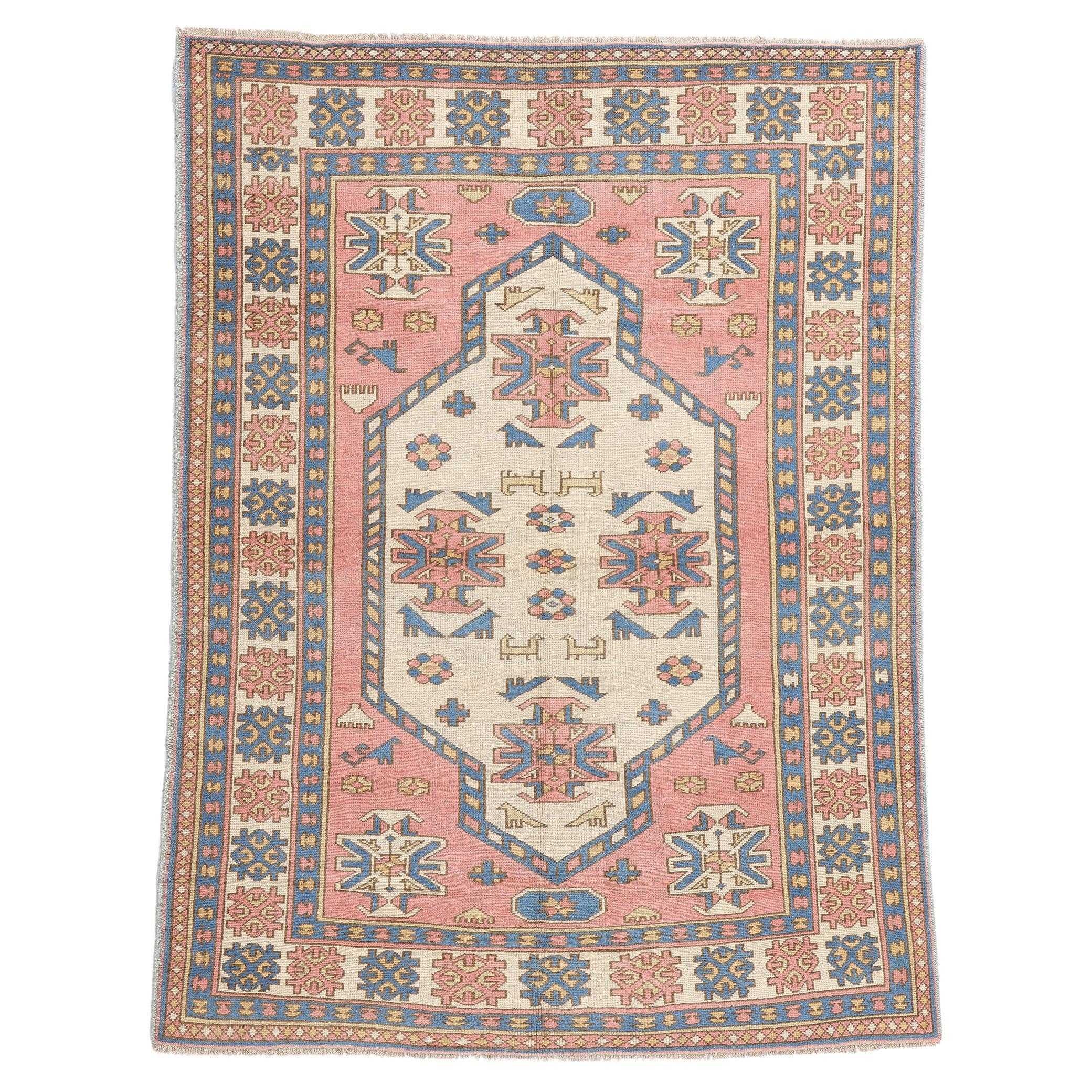 Vintage Pink Persian Hamadan Rug, Boho Chic Meets Tribal Enchantment