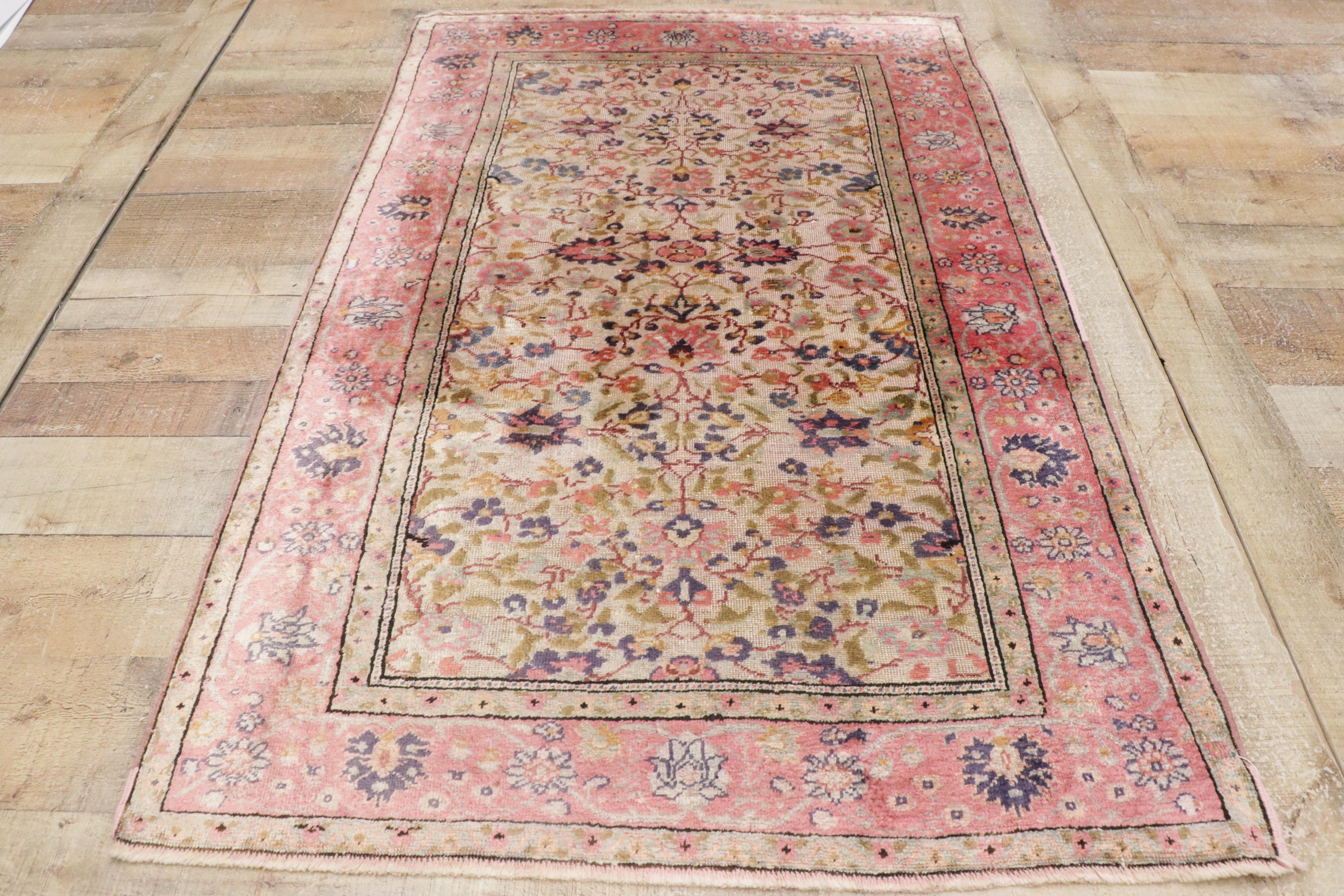 Rosafarbener persischer Souf-Seiden-Kashan-Teppich im Angebot 4