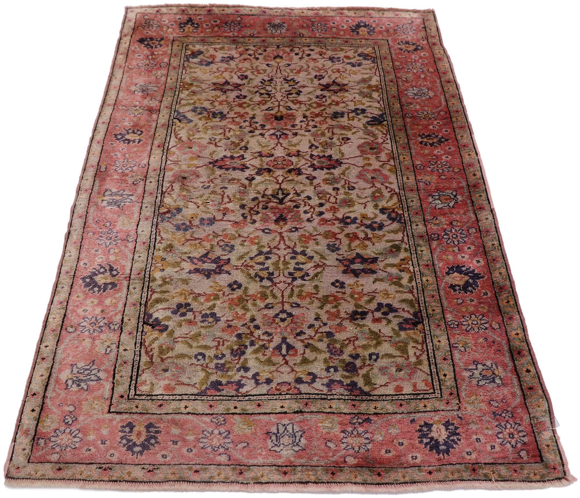 Neoclassical Vintage Pink Persian Souf Silk Kashan Rug For Sale