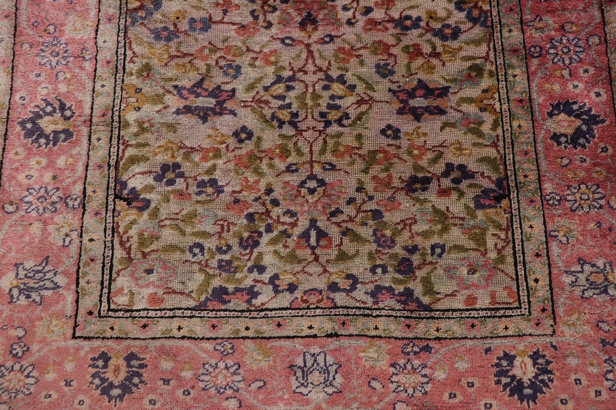 Hand-Knotted Vintage Pink Persian Souf Silk Kashan Rug For Sale