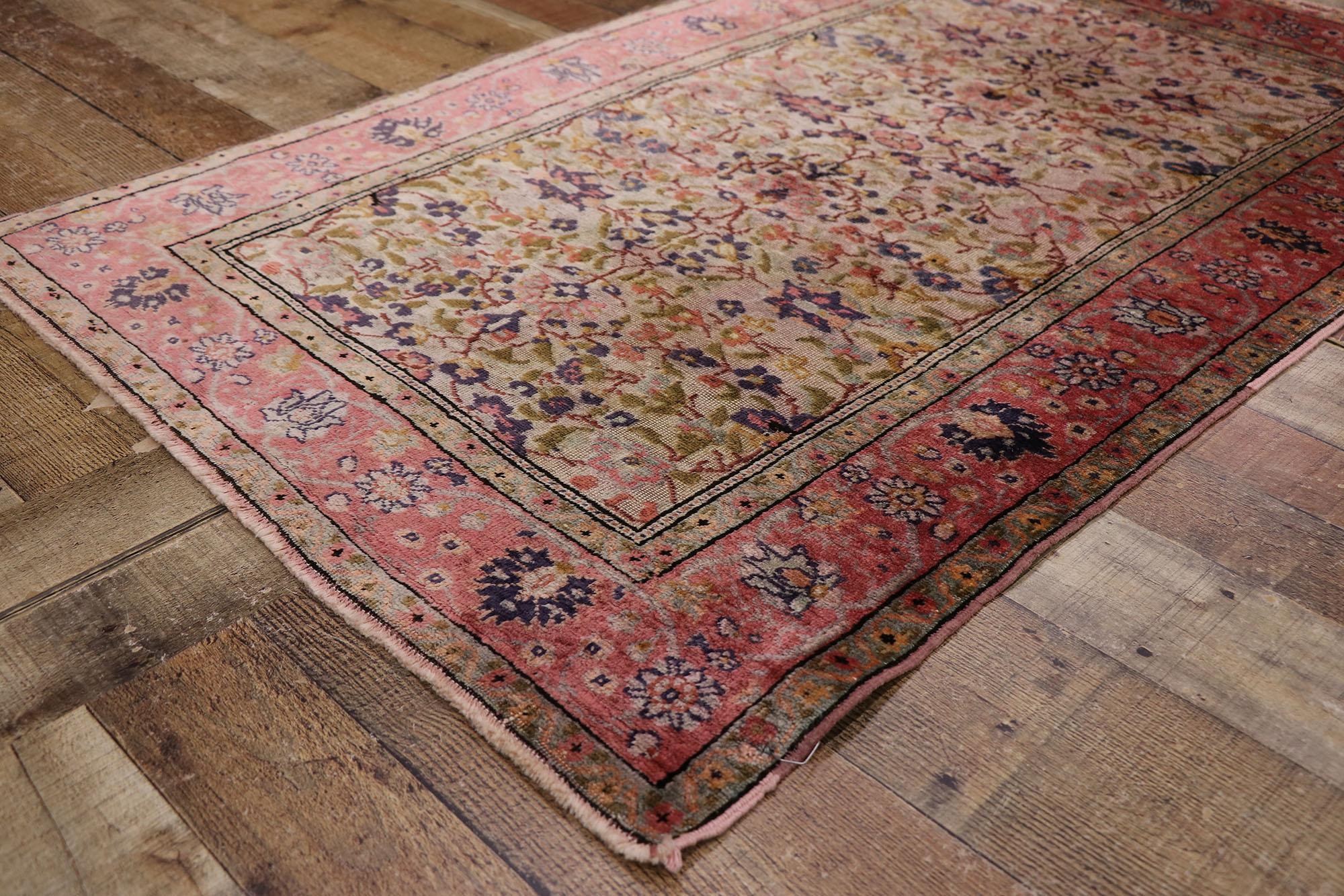 20th Century Vintage Pink Persian Souf Silk Kashan Rug For Sale