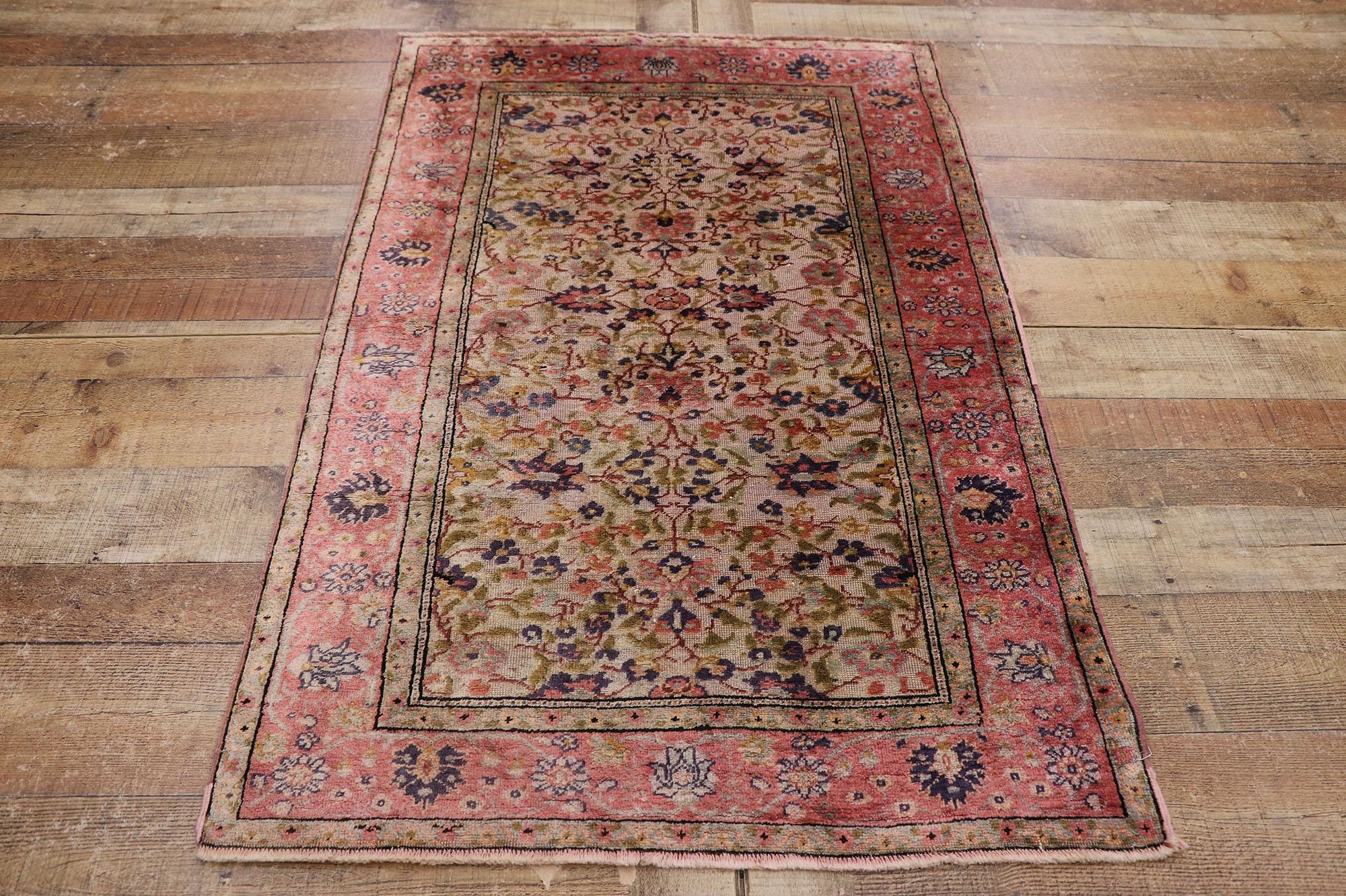 Wool Vintage Pink Persian Souf Silk Kashan Rug For Sale