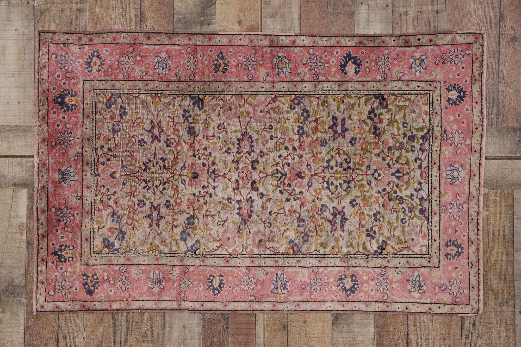 Vintage Pink Persian Souf Silk Kashan Rug For Sale 1
