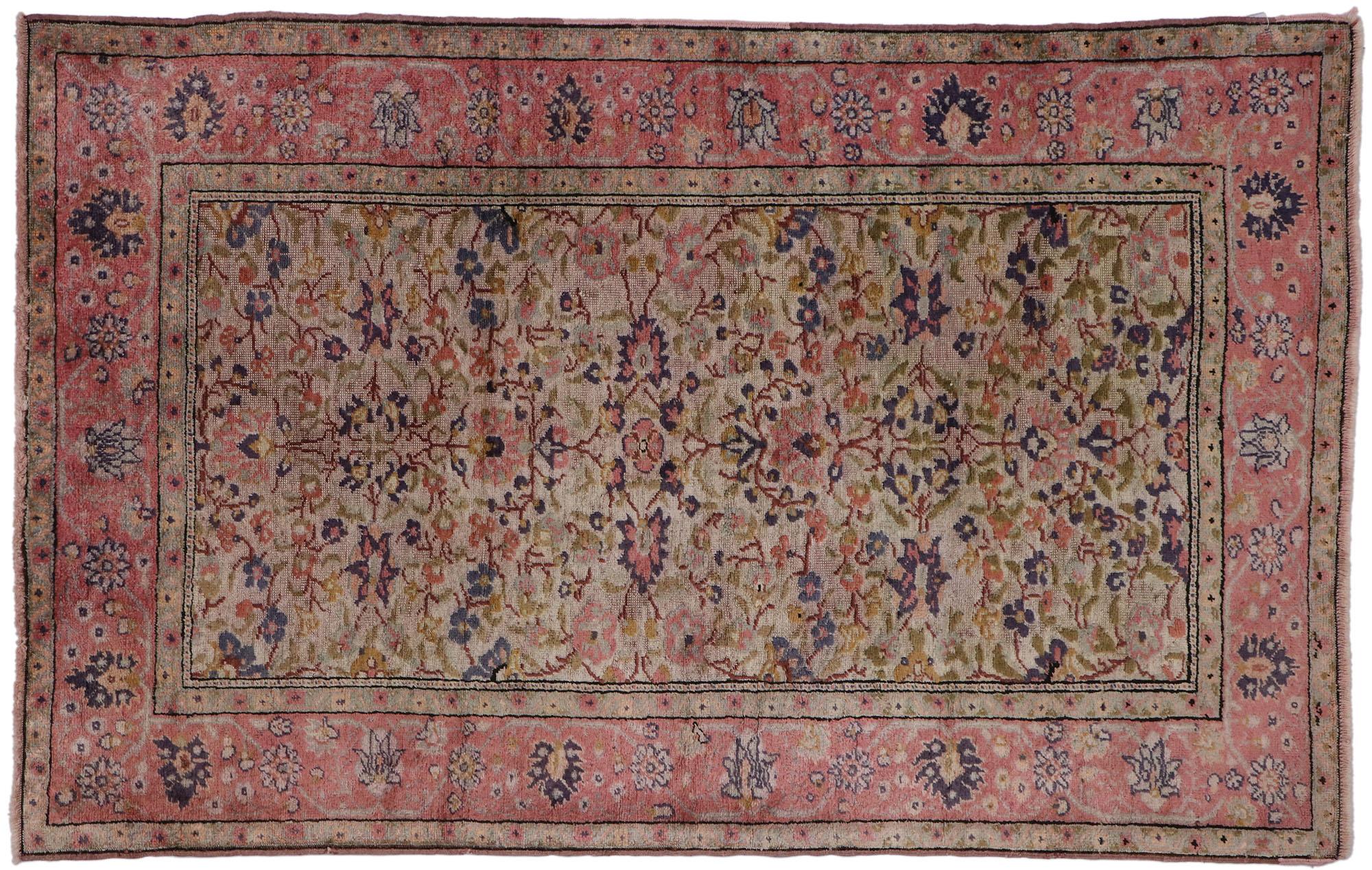 Vintage Pink Persian Souf Silk Kashan Rug For Sale 2