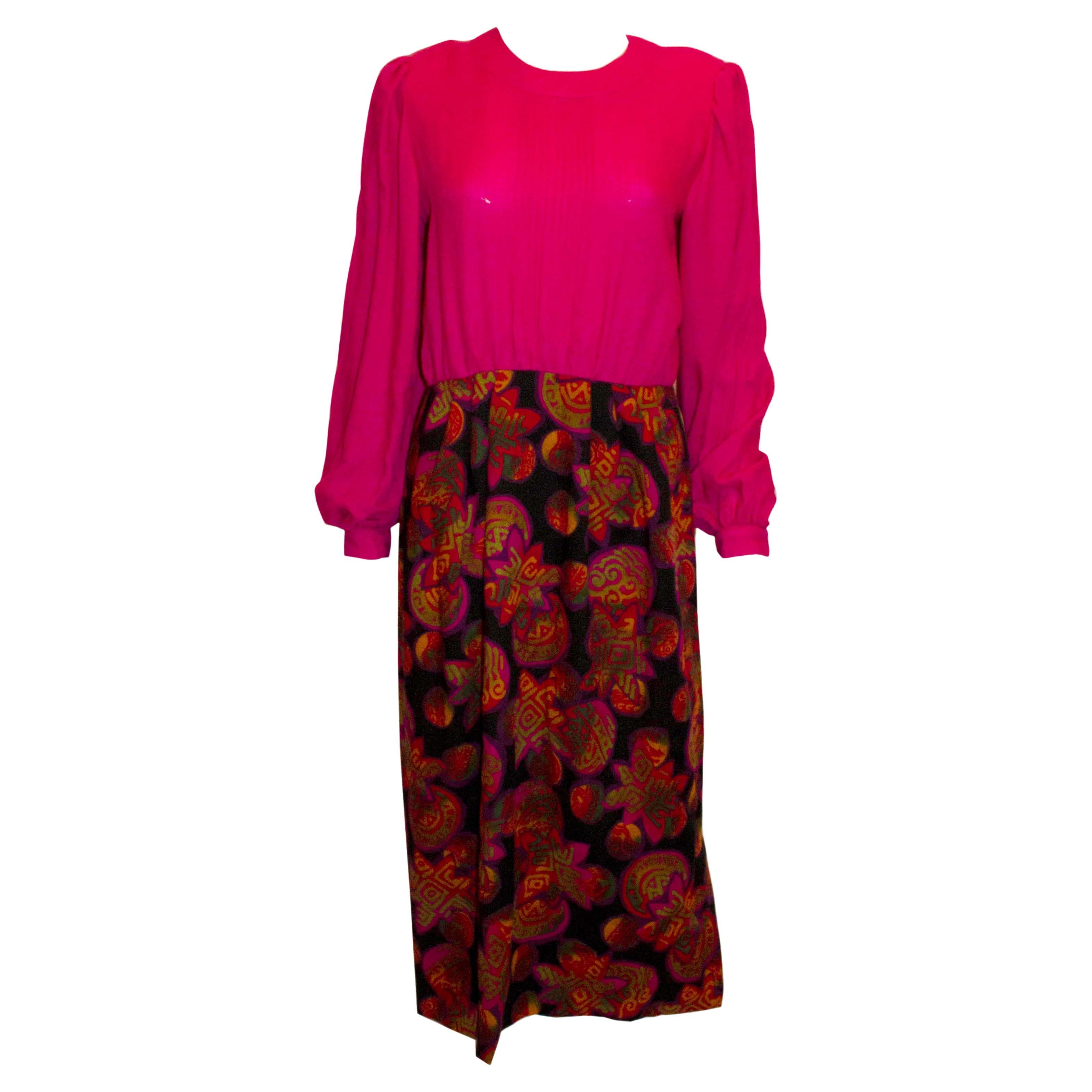 Vintage Pink Print Dress by Donald Campbell For Sale