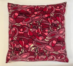 Vintage Pink Psychedelic Velvet Pillow in the style of Pucci