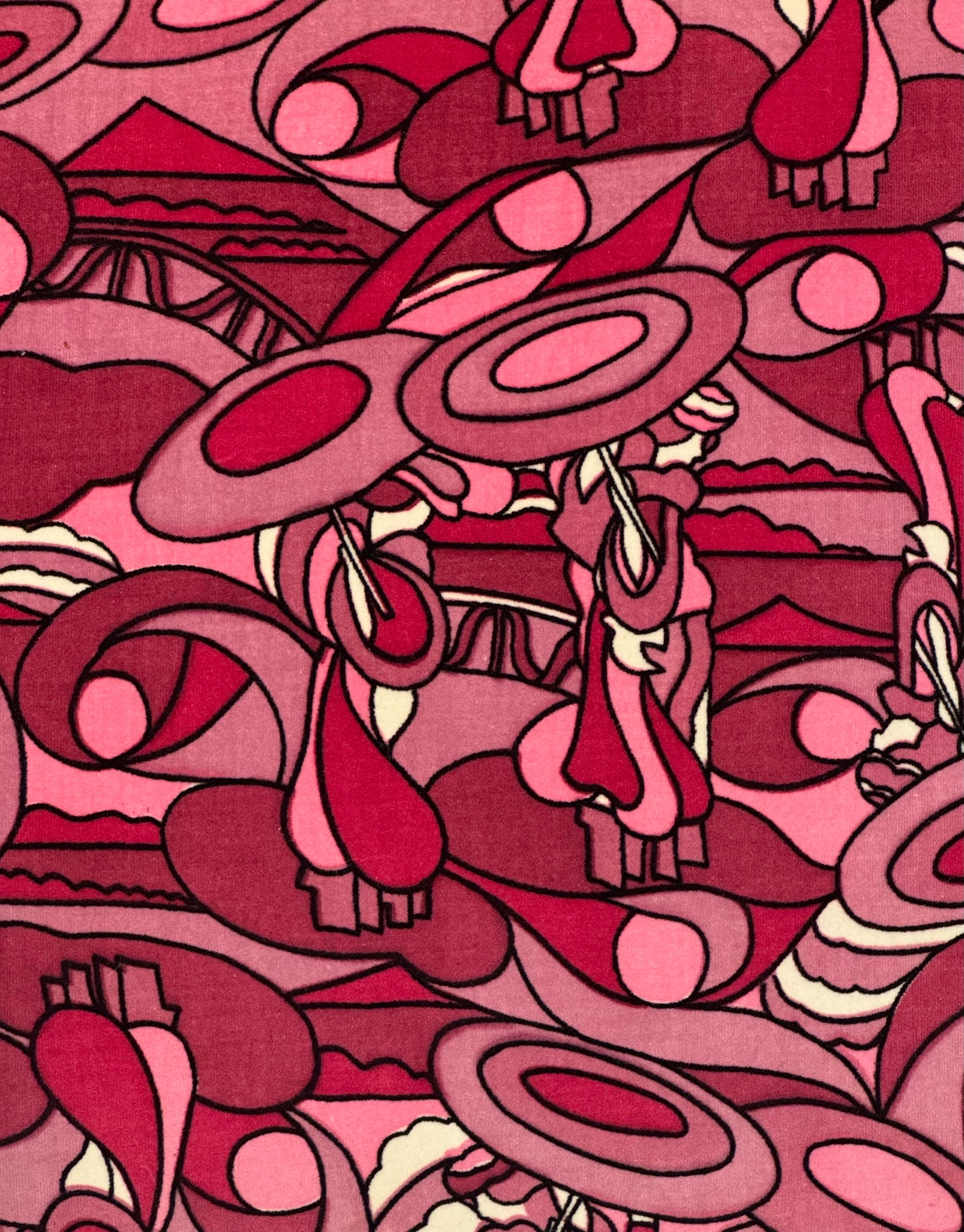Velluto Cuscino in velluto psichedelico rosa vintage in stile Pucci in vendita