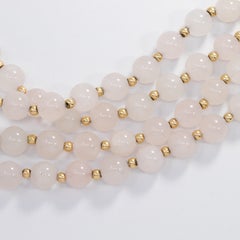 Vintage Pink Quartz Bead Long Necklace with Golden Accents