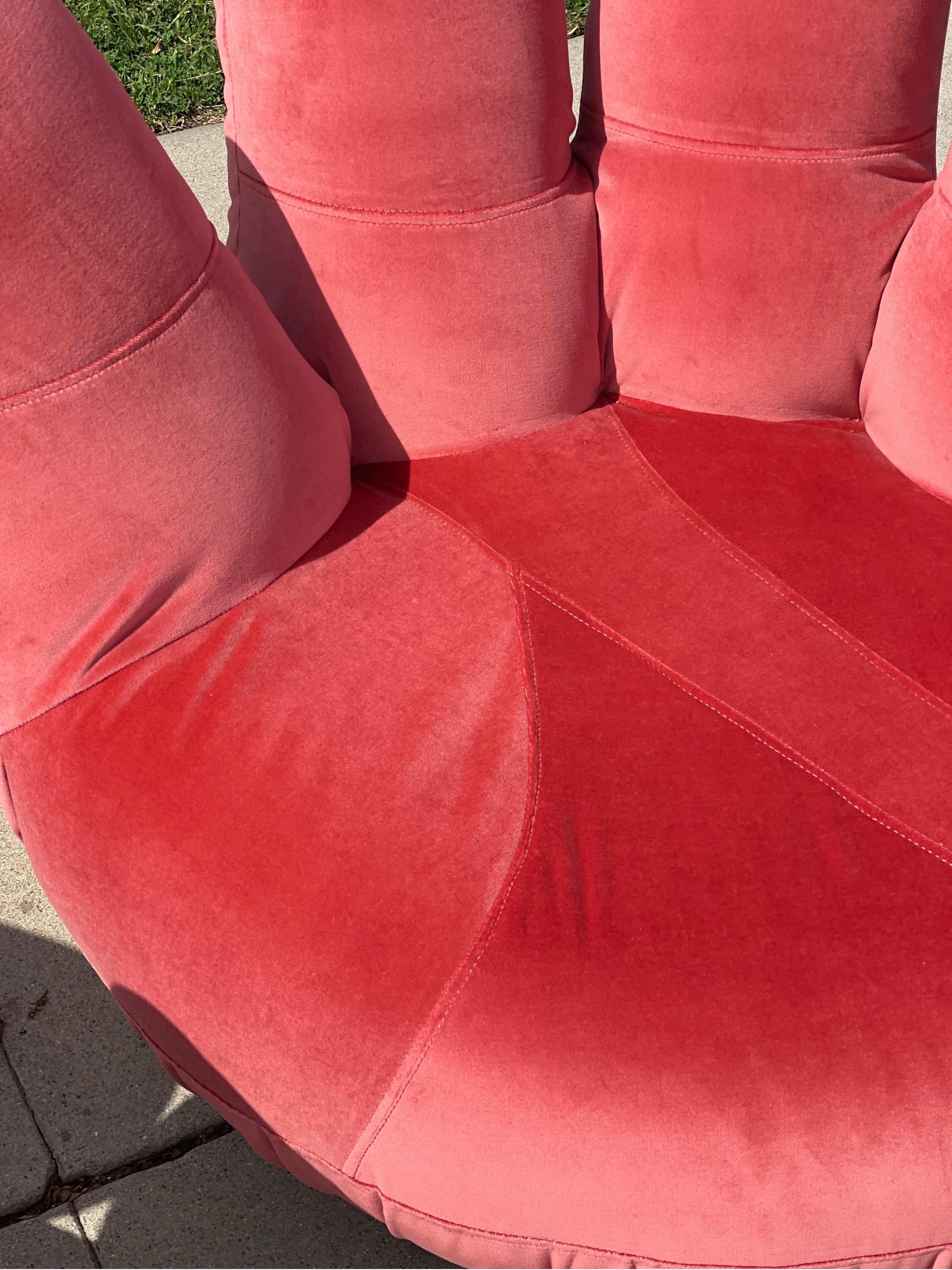 Vintage Pink/ Red Velvet Hand Swivel Chair In Good Condition In Los Angeles, CA