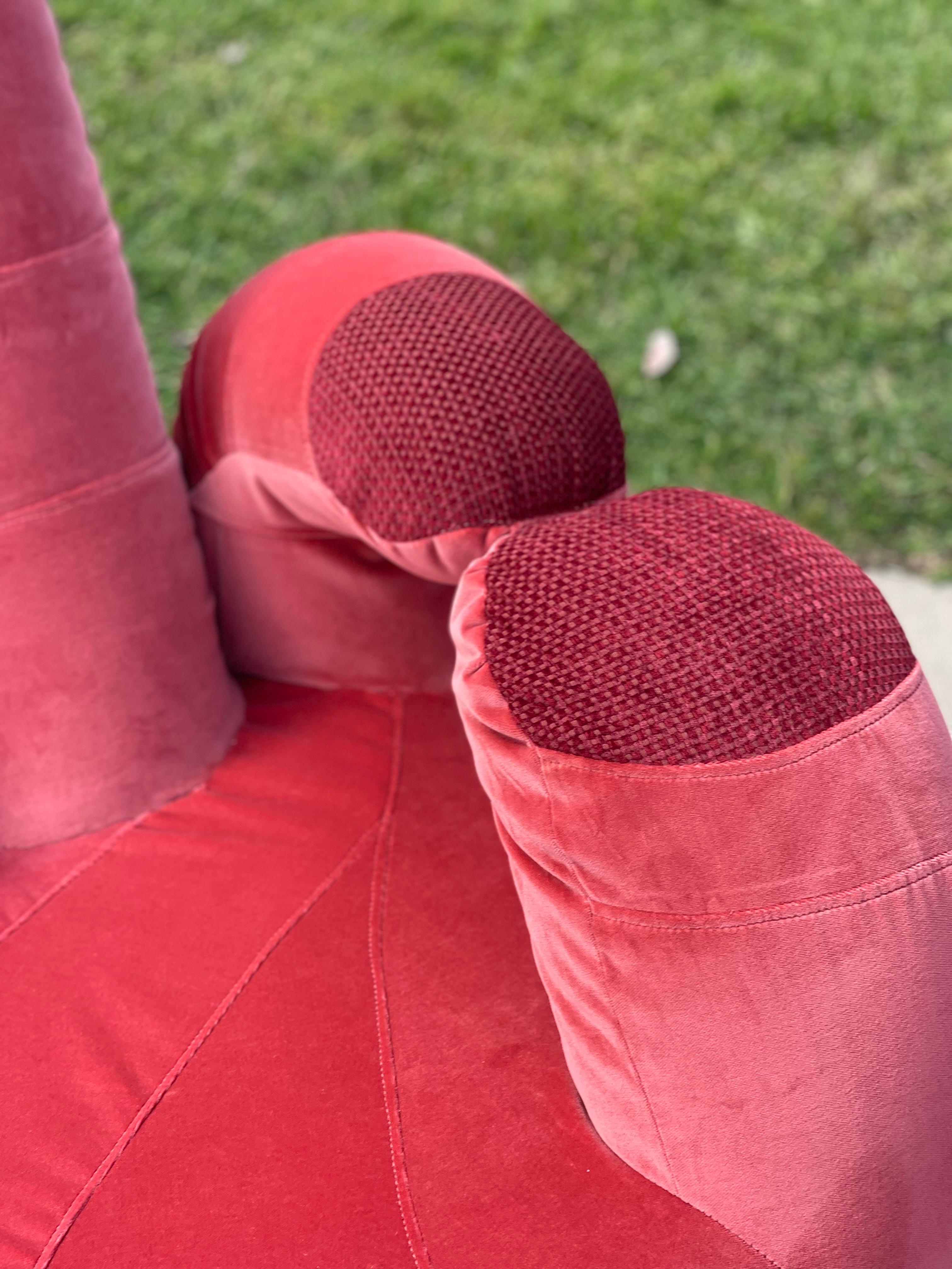 Late 20th Century Vintage Pink/ Red Velvet Hand Swivel Chair
