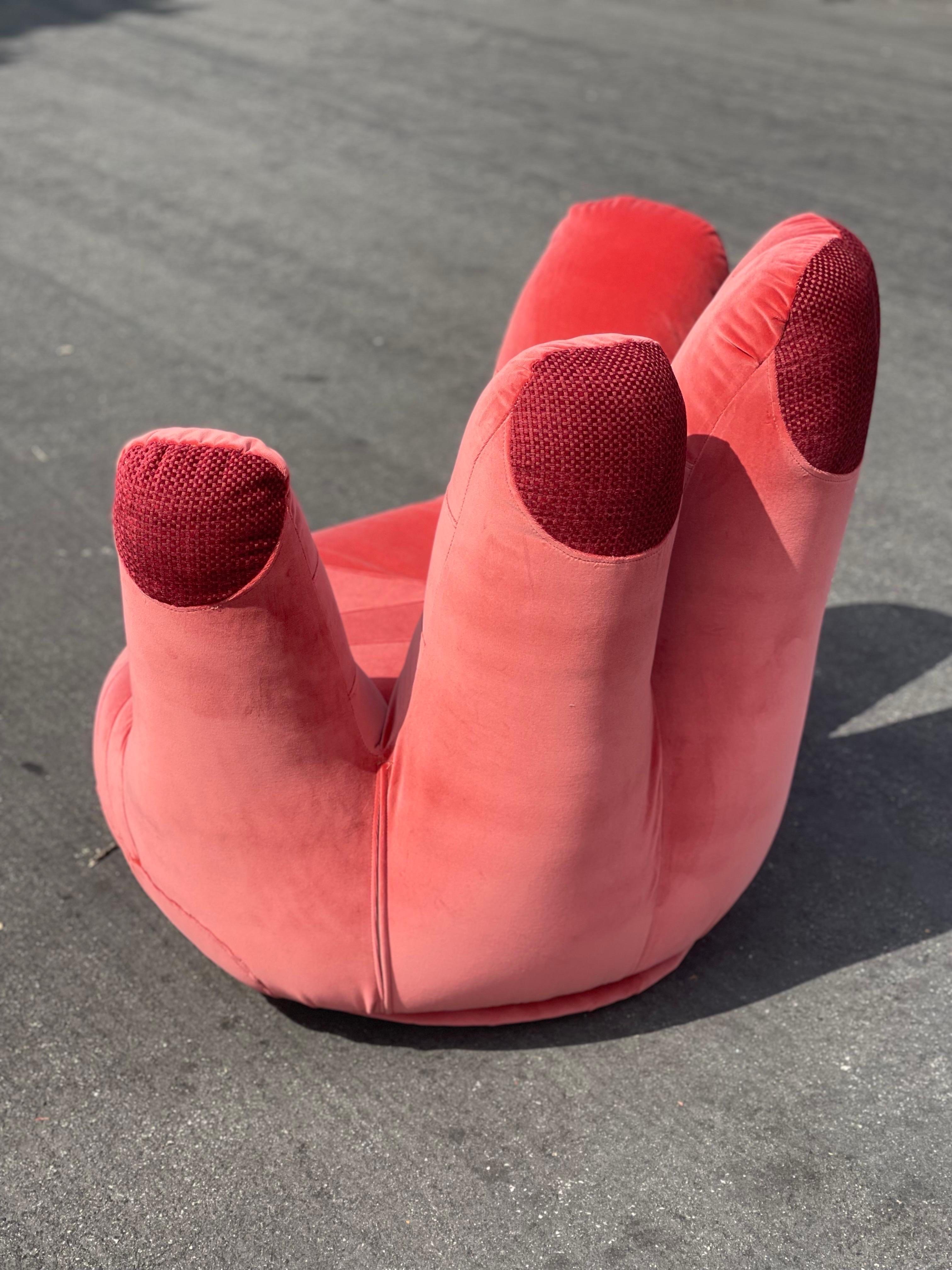 Vintage Pink/ Red Velvet Swivel Hand Chair In Good Condition In Los Angeles, CA