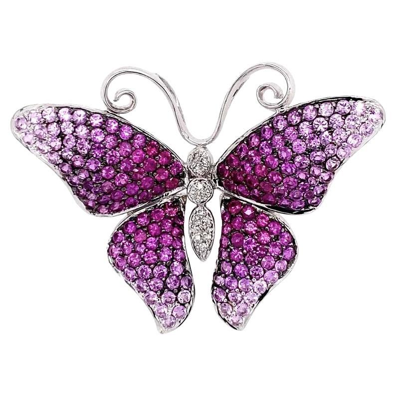 Vintage Pink Sapphire and Diamond Butterfly Brooch Pin For Sale