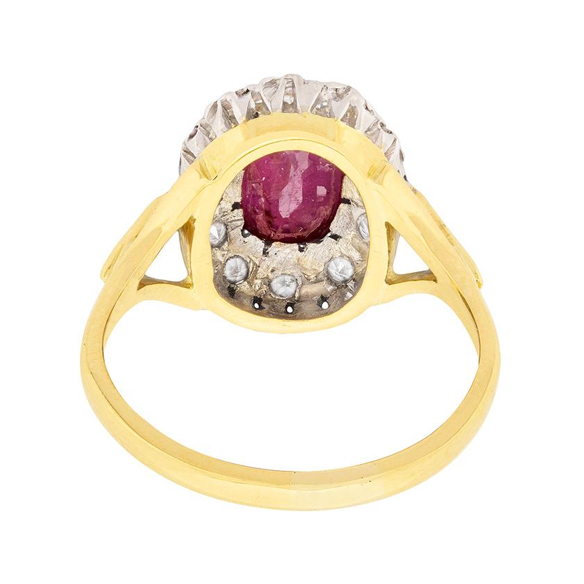 Women's or Men's Vintage Pink Sapphire and Diamond Cluster Ring, circa 1960s