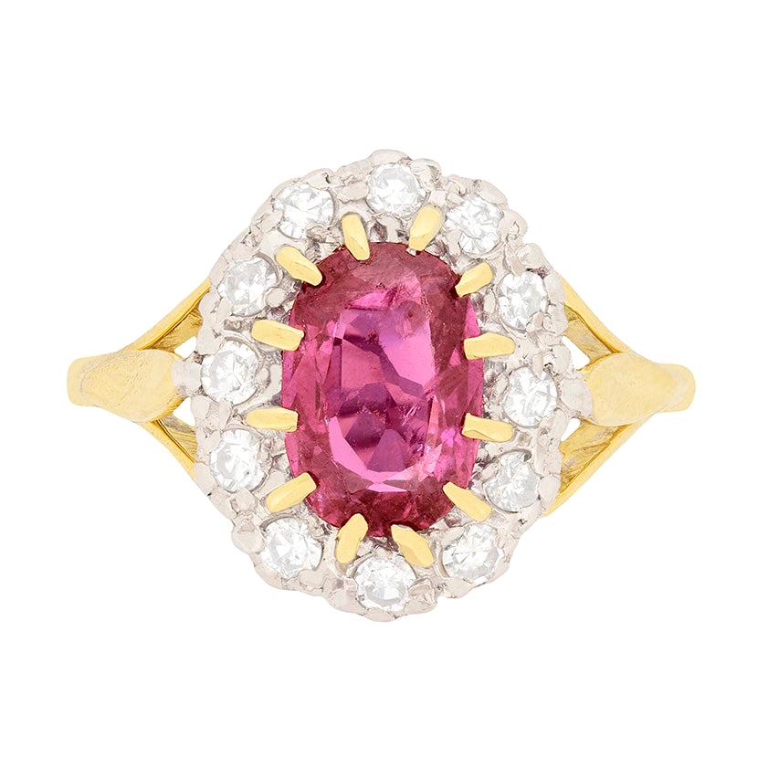 Vintage Pink Sapphire and Diamond Cluster Ring, circa 1960s
