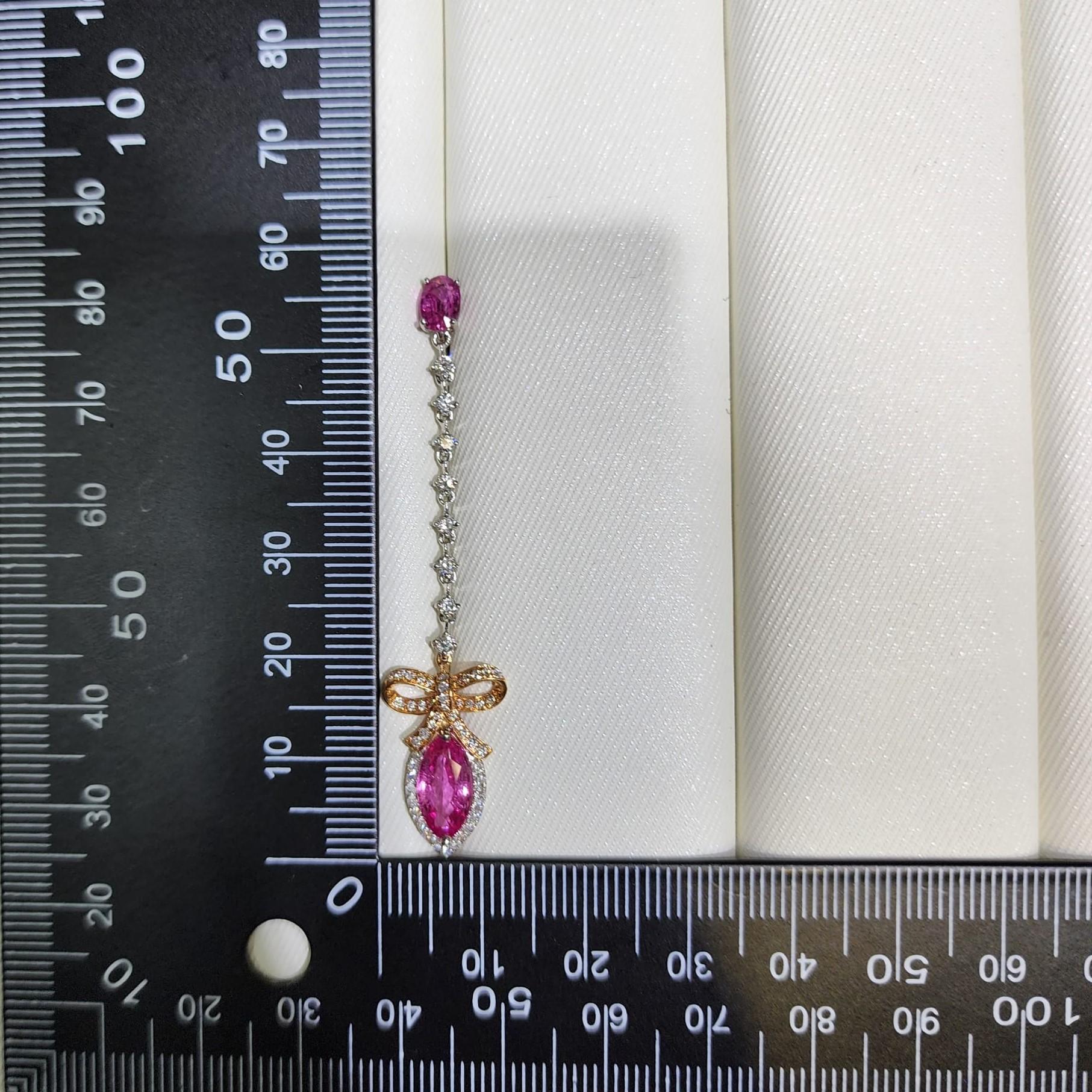 Women's Vintage 5.07 carat Pink Sapphire and Diamond Dangle Earring 18K Rose White Gold For Sale