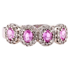 Vintage Pink Sapphire Diamond 14K White Gold Band