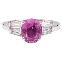 Anello vintage con zaffiro rosa e diamante in oro bianco 18 carati