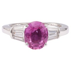 Vintage Pink Sapphire Diamond 18k White Gold Ring