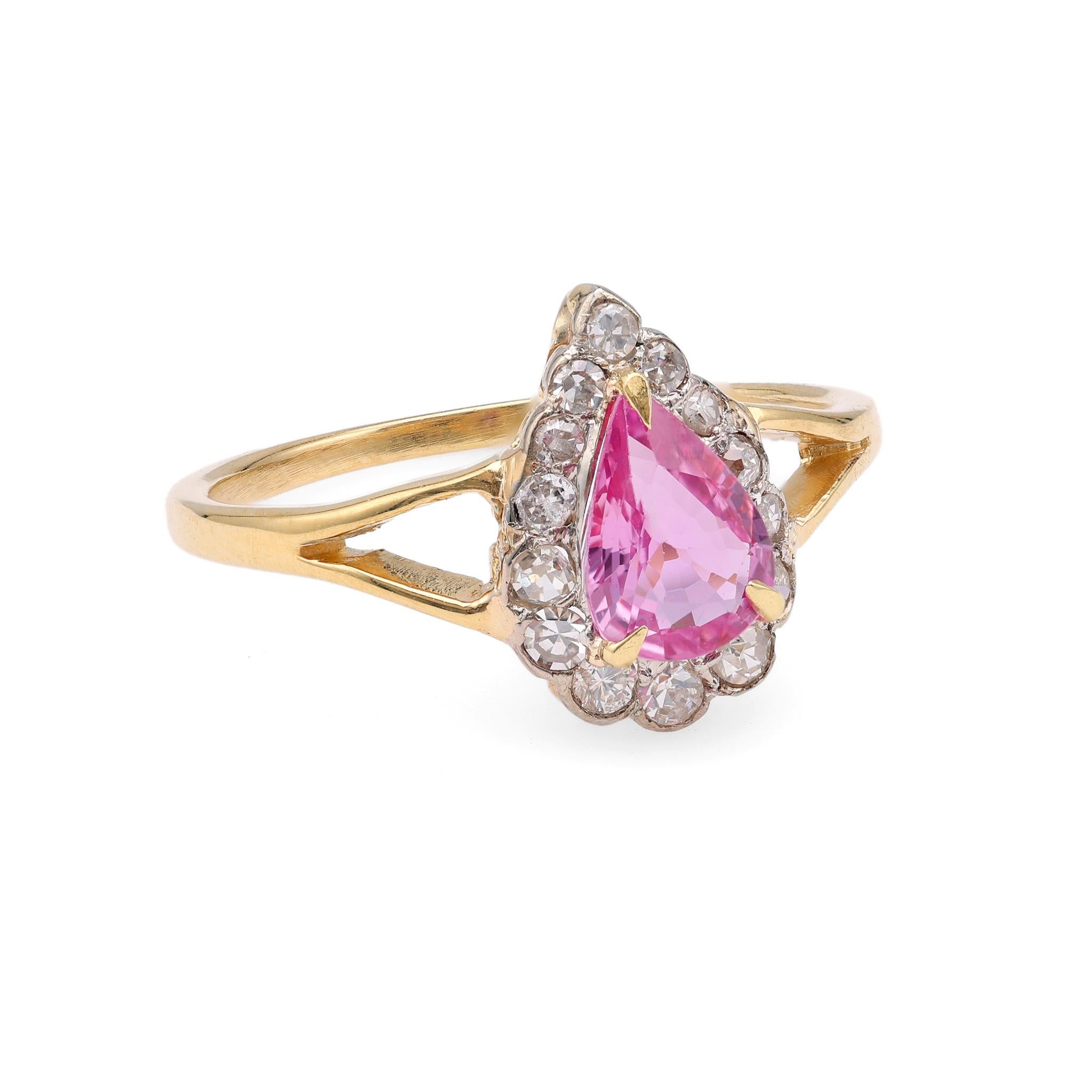 Vintage Pink Sapphire Diamond 18k Yellow Gold Ring In Good Condition For Sale In Beverly Hills, CA