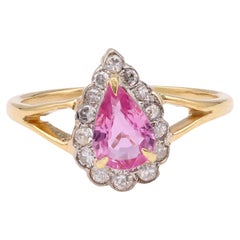 Bague vintage en or jaune 18 carats avec saphir rose et diamants