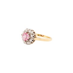 Vintage Pink Sapphire & Diamond Halo 18K Gold Coronet Cluster Engagement Ring