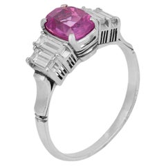 Vintage pink sapphire diamond platinum ring