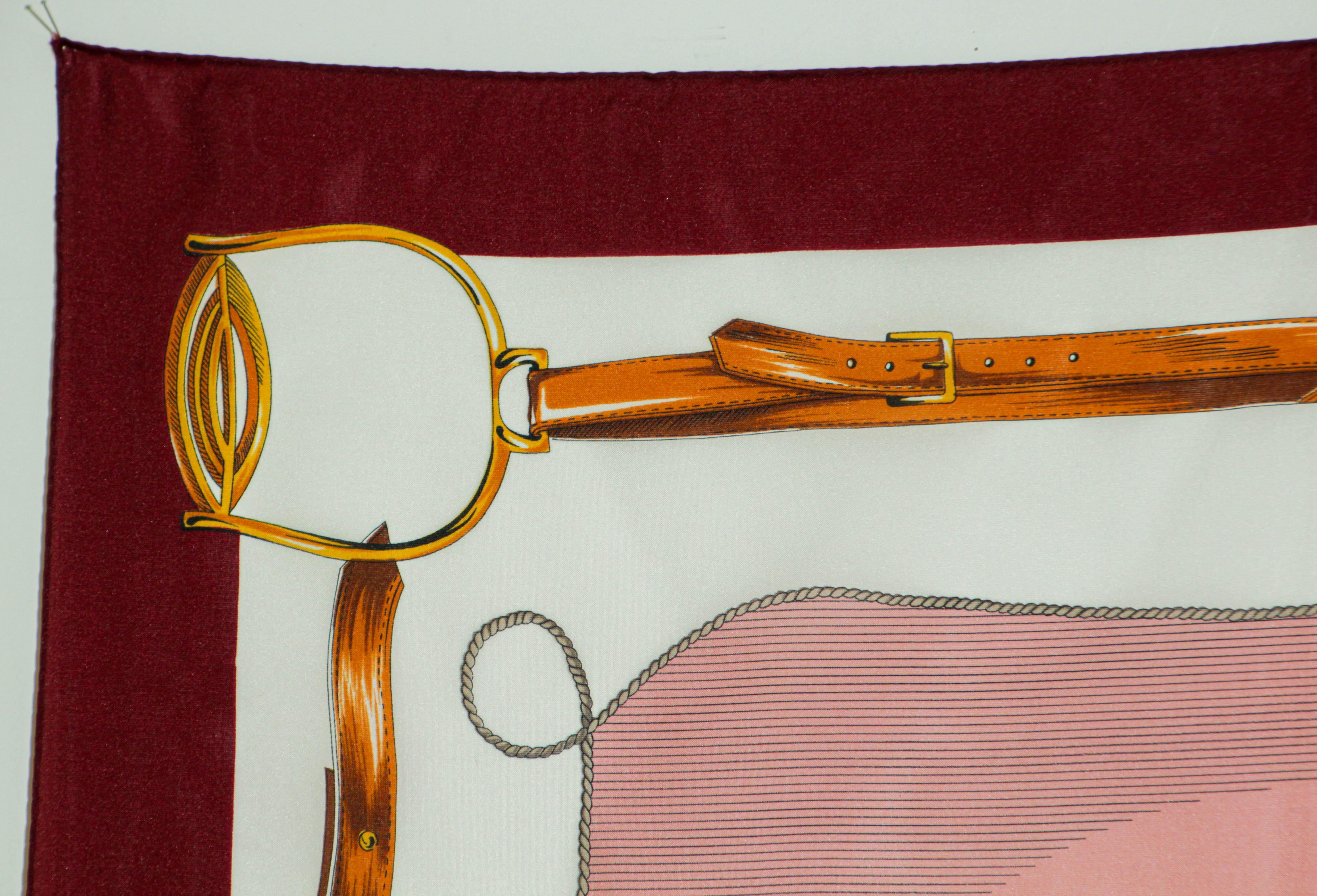 Vintage Pink Scarf with Equestrian Royal Horse Carriages Motif For Sale 5