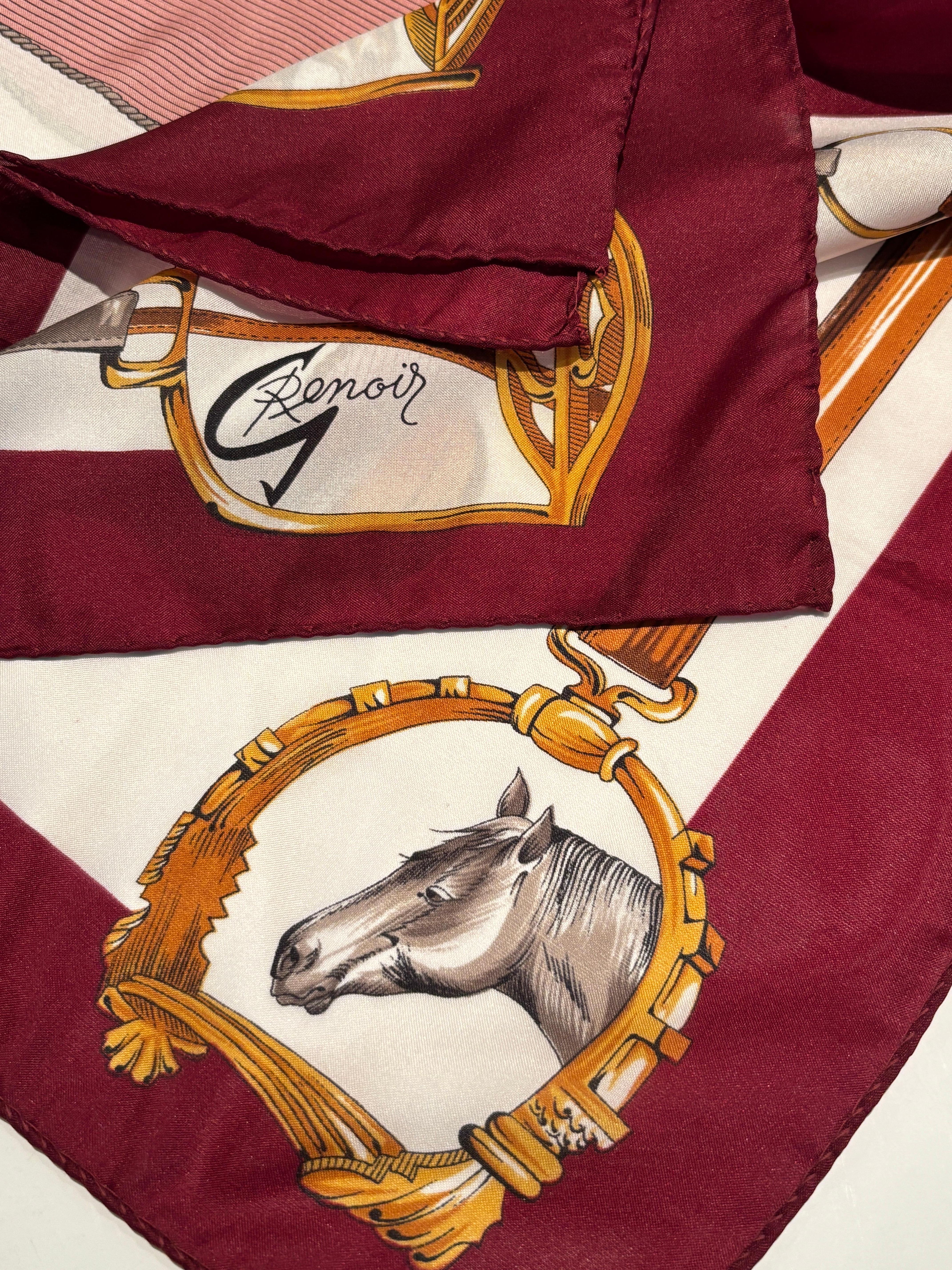 Vintage Pink Scarf with Equestrian Royal Horse Carriages Motif For Sale 8