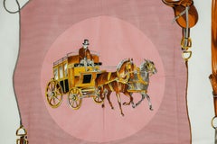 Vintage Pink Scarf with Equestrian Royal Horse Carriages Motif