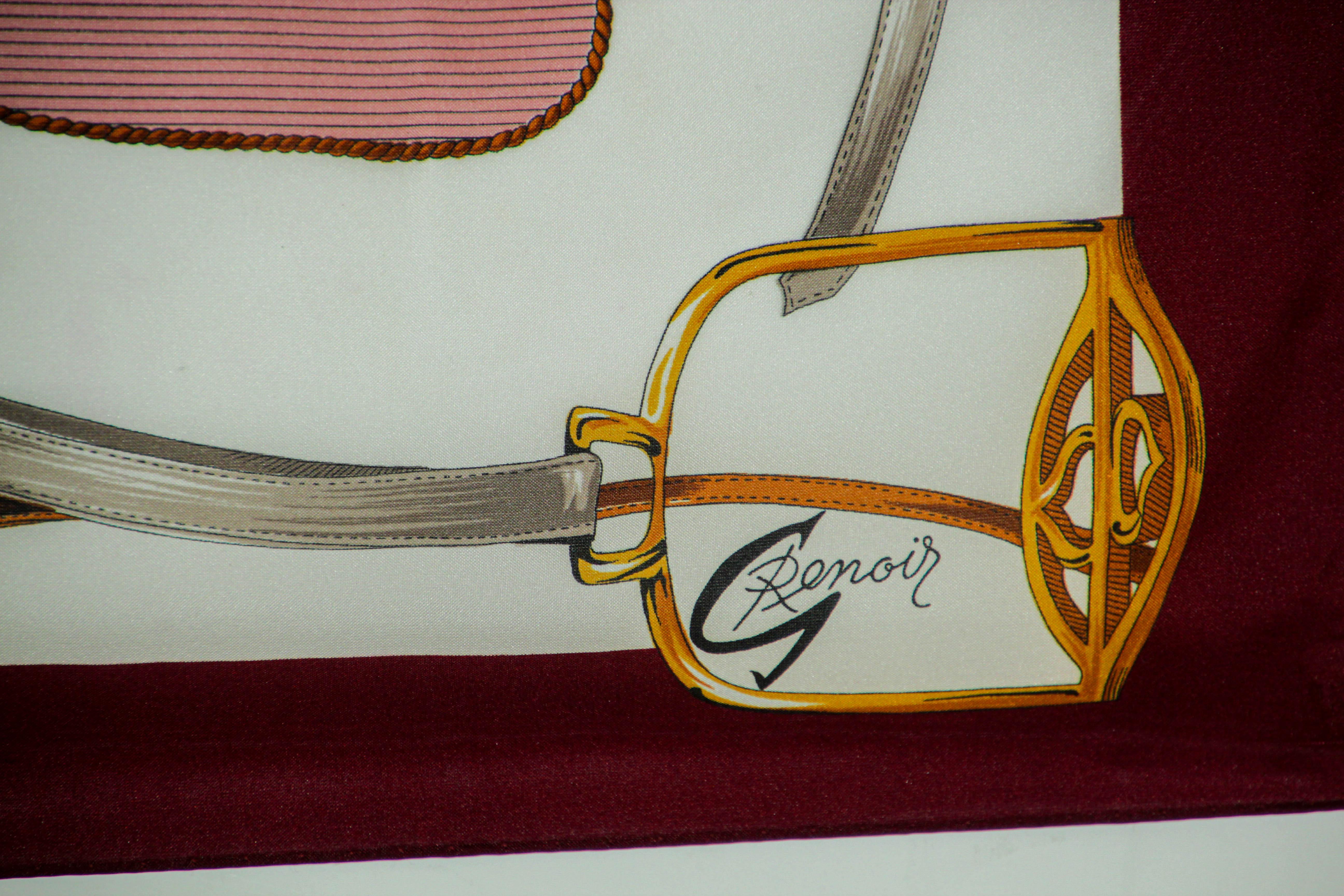 Vintage Pink Scarf with Equestrian Royal Horse Carriages Motif For Sale 1