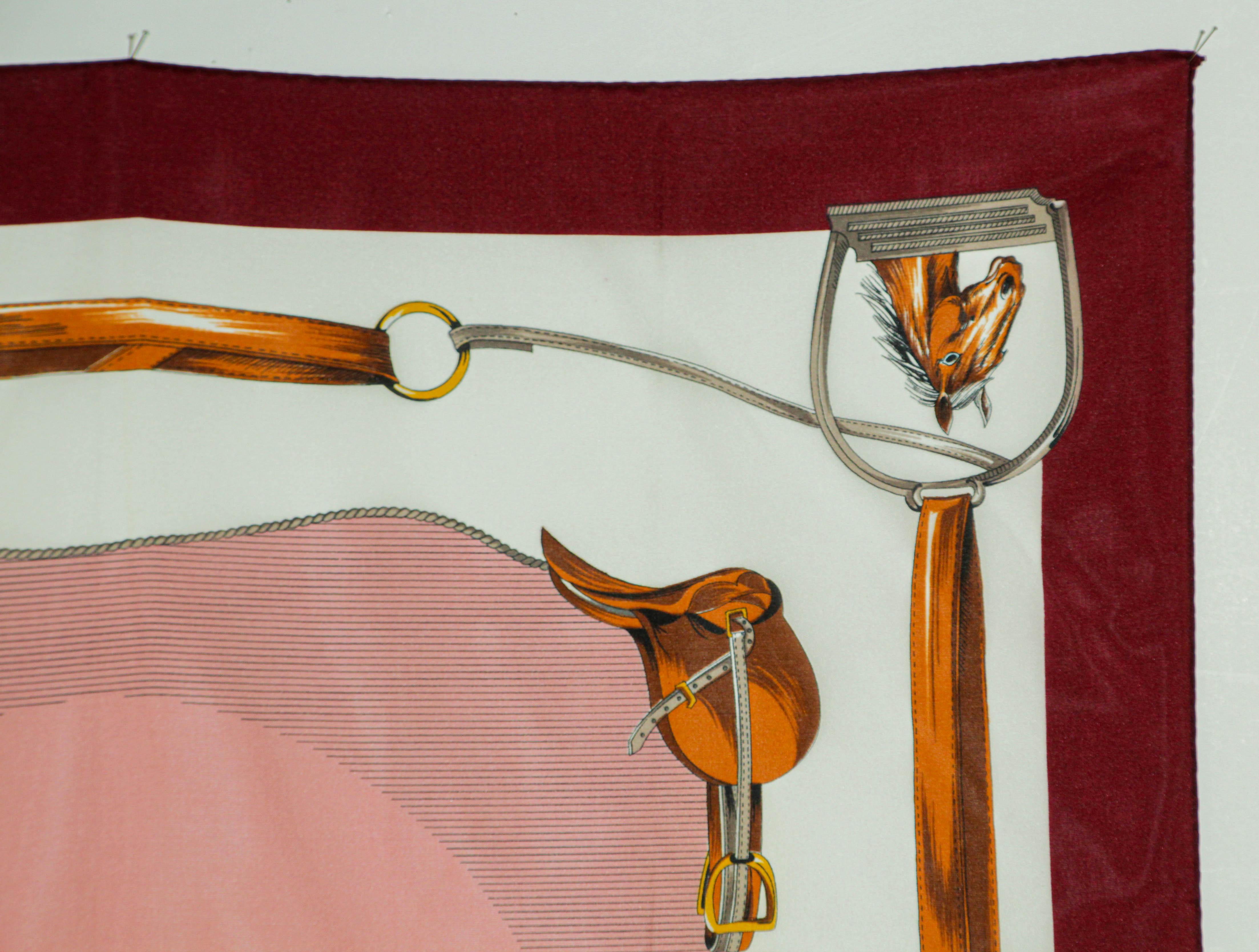 Vintage Pink Scarf with Equestrian Royal Horse Carriages Motif For Sale 2