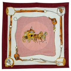 Vintage Pink Scarf with Equestrian Royal Horse Carriages Motif