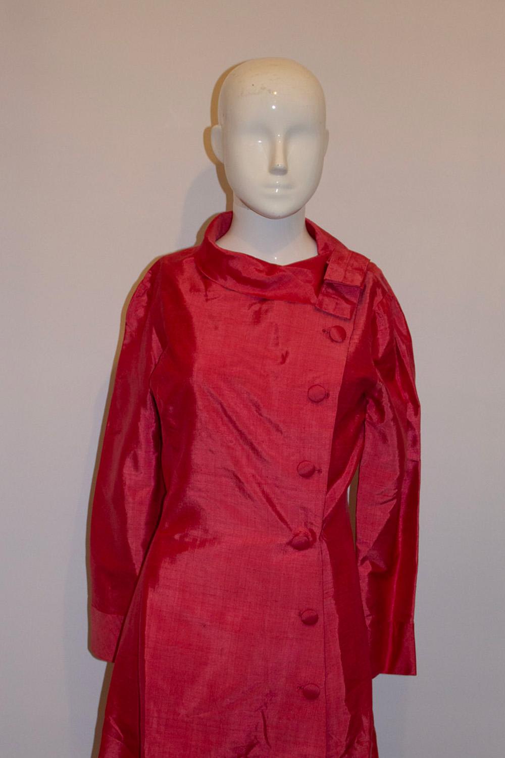 Vintage Pink Silk Coat Dress For Sale 2