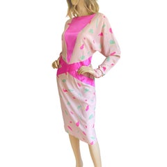 Vintage Pink Silk Print Dress with Pockets - Flora Kung