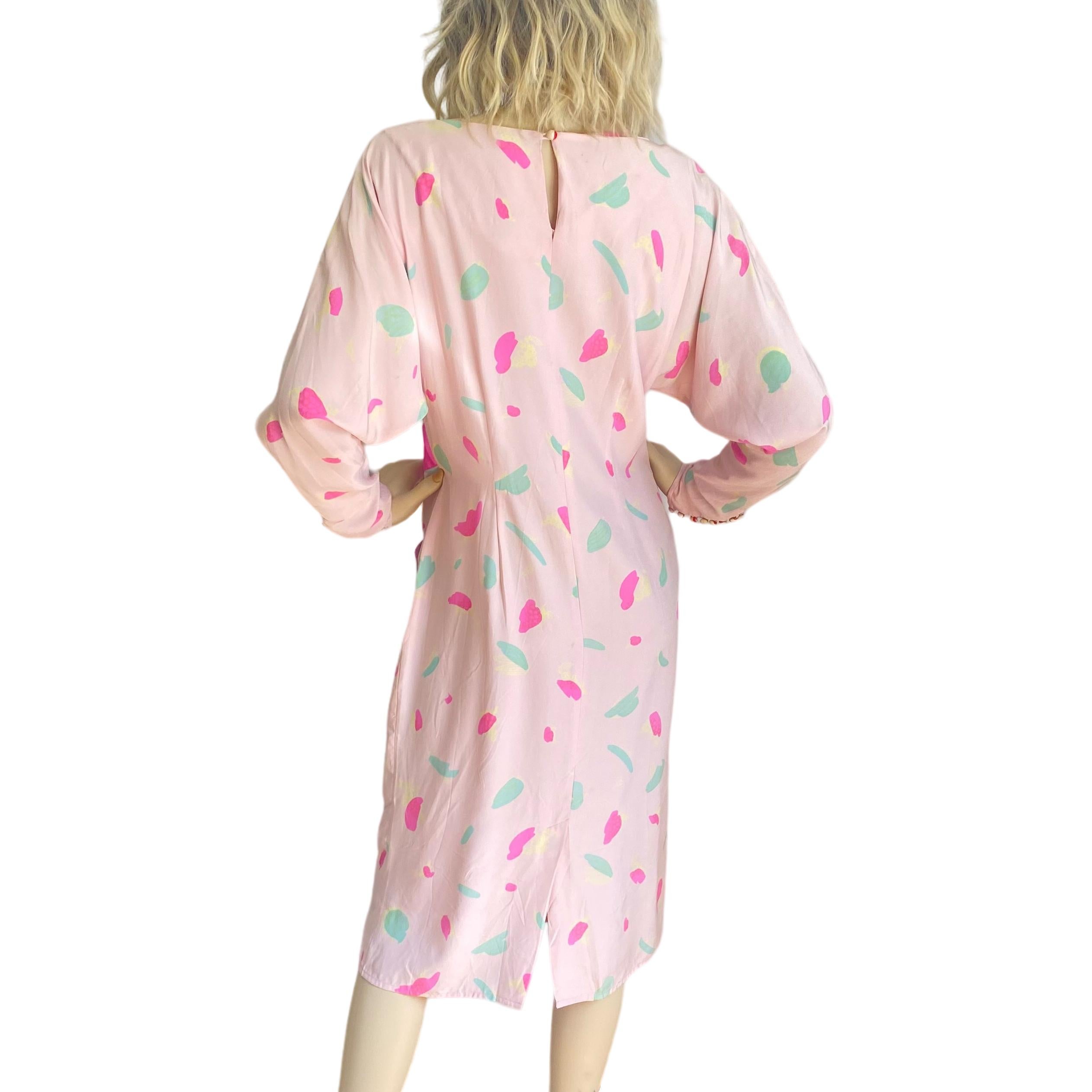 Vintage Pink Silk Print Dress with Pockets - Flora Kung  For Sale 1