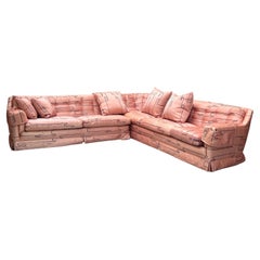 Vintage pink silk sectional sofa, circa 1980