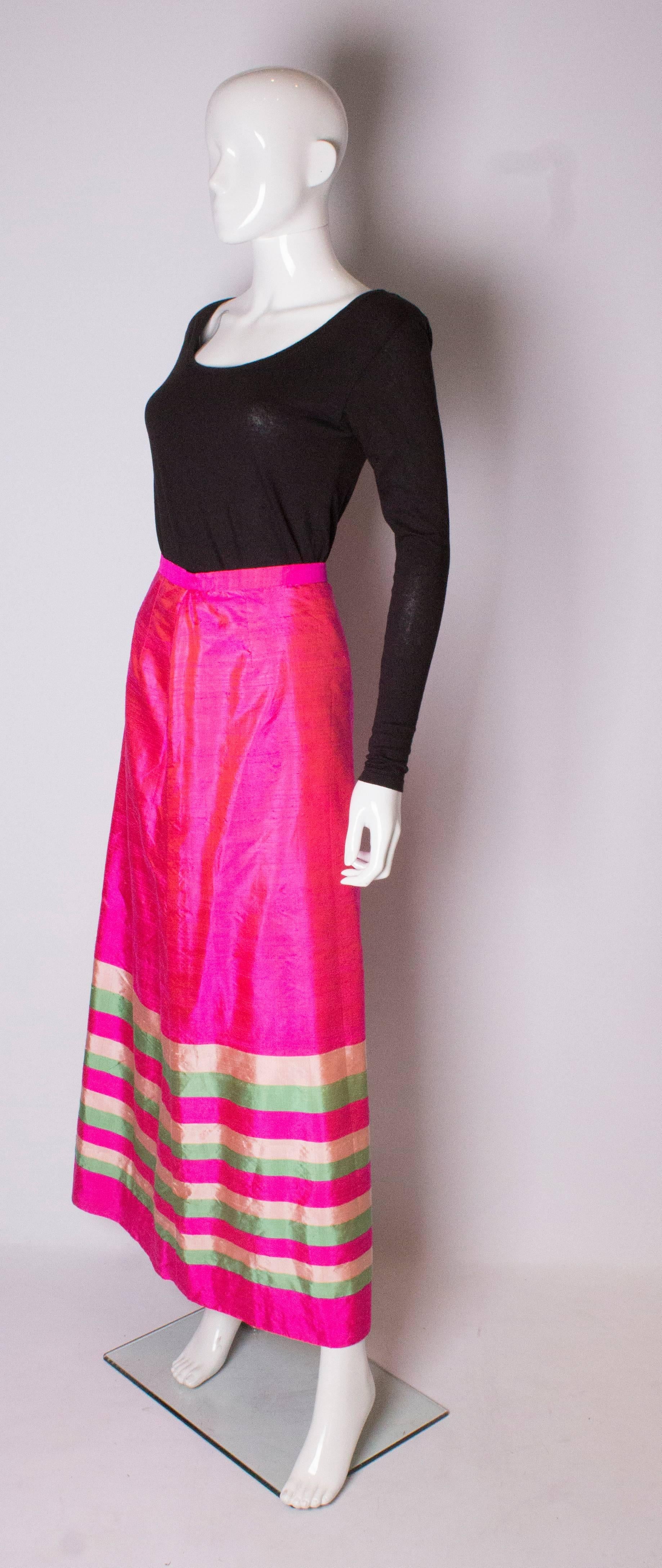 Vintage Pink Silk Stripe Skirt In Good Condition For Sale In London, GB