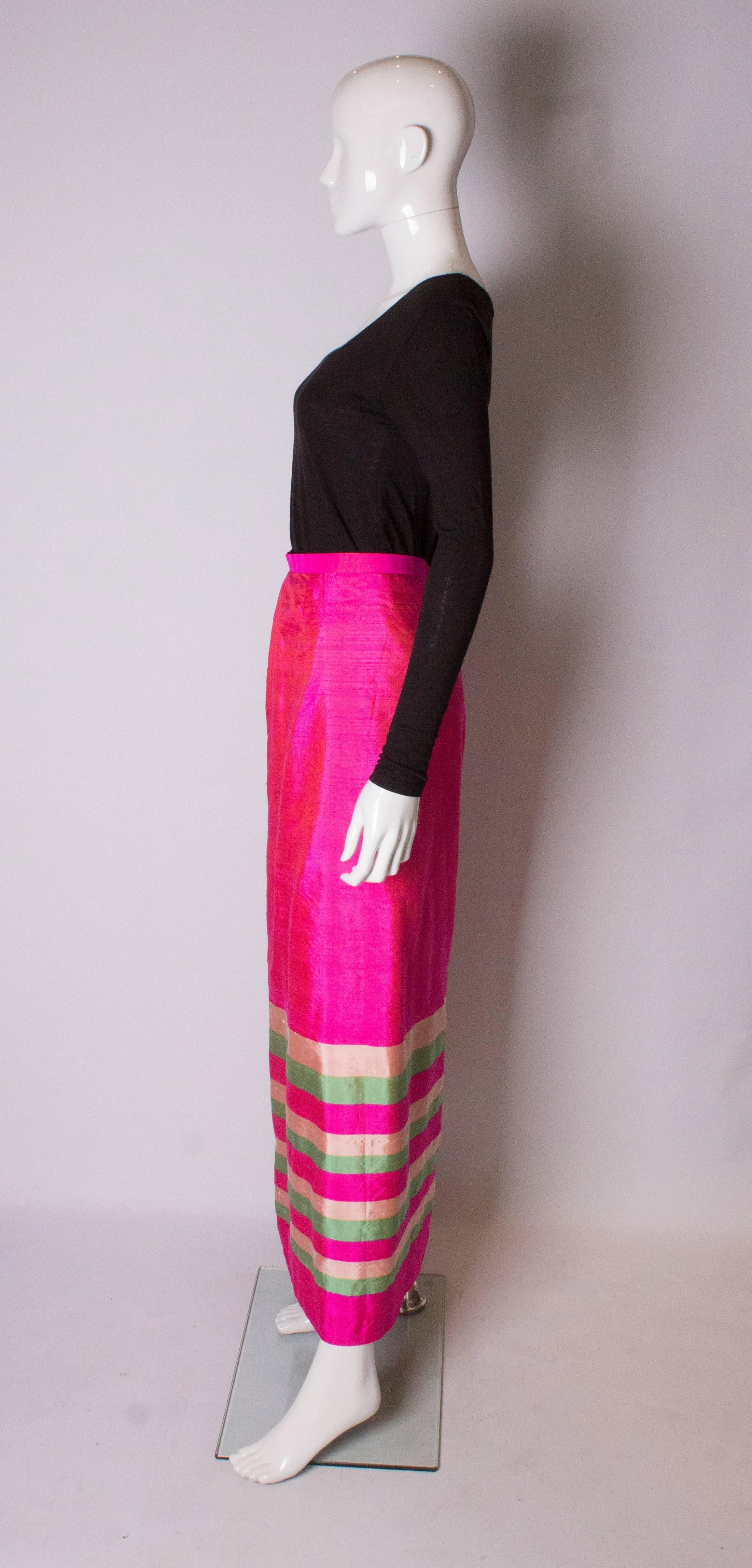 Women's Vintage Pink Silk Stripe Skirt For Sale