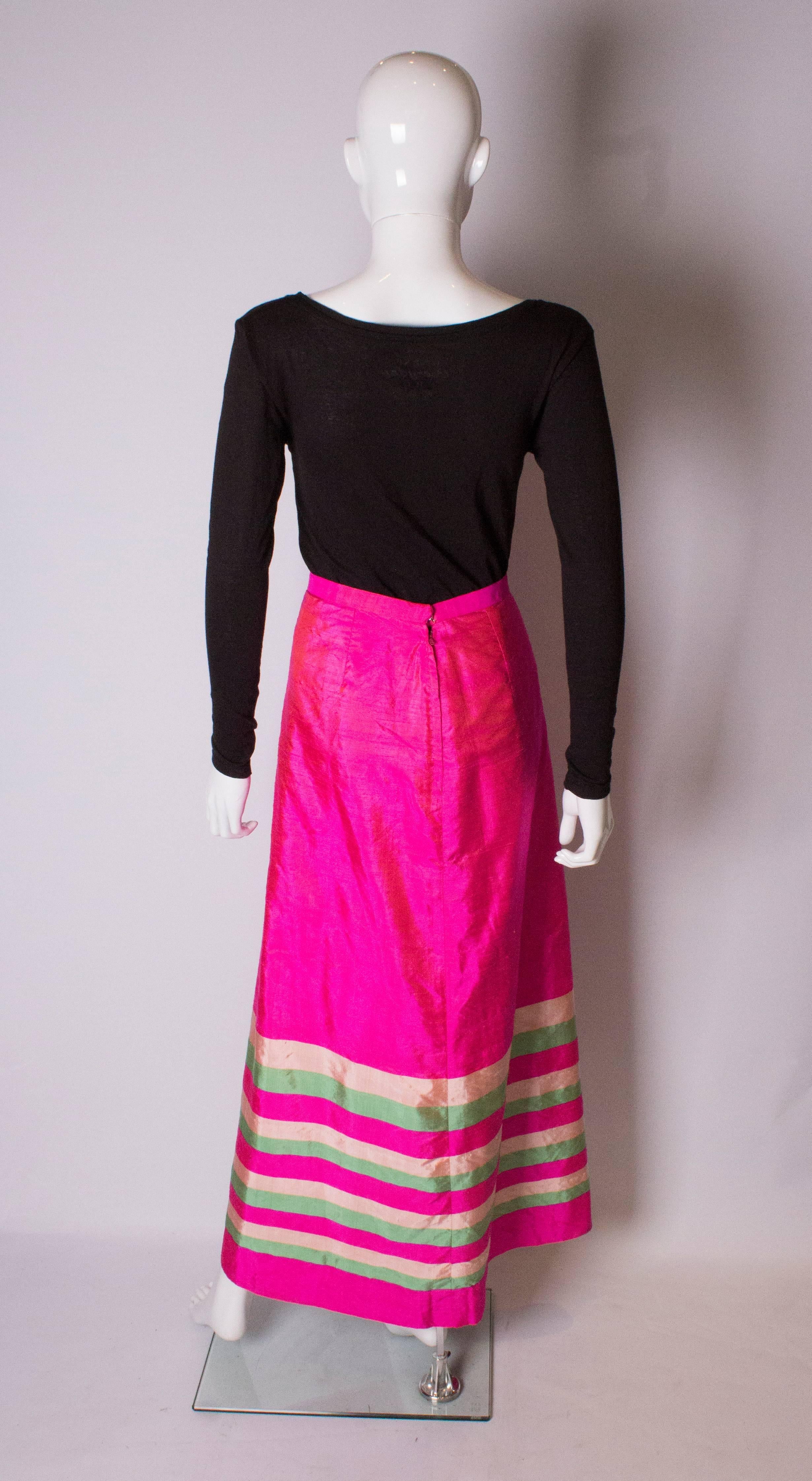 Vintage Pink Silk Stripe Skirt For Sale 1