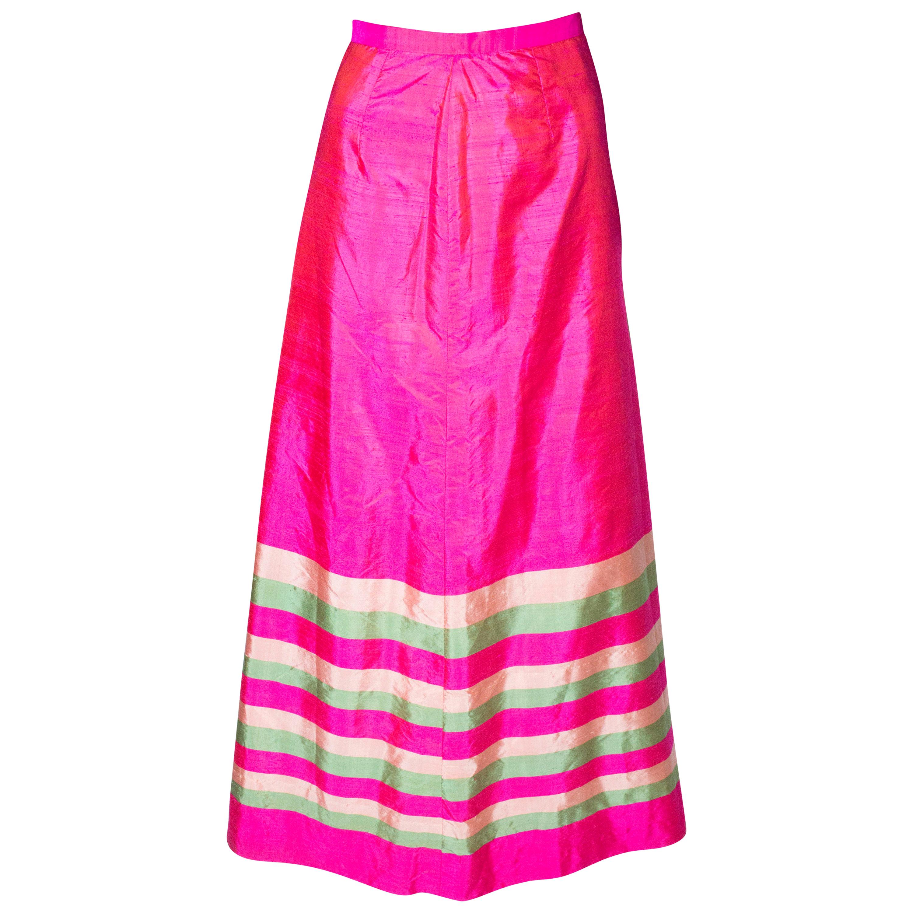 Vintage Pink Silk Stripe Skirt For Sale
