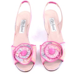 Vintage Pink Slingbacks d'Rossana by Charna 1980s Floral Striped Shoes 7N