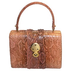 Rosa Schlangenhaut Top Handle Handtasche