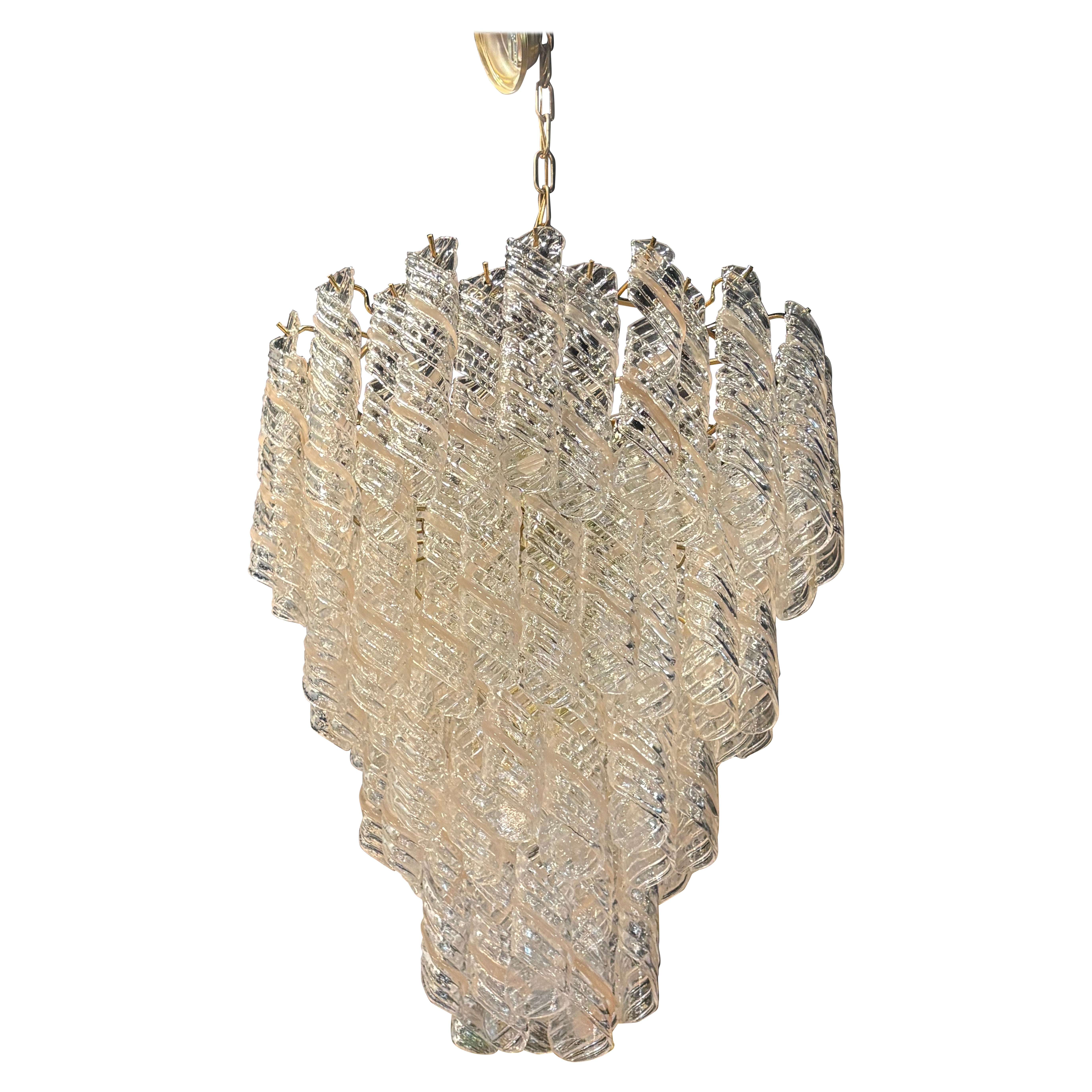 Vintage Pink Spiral Murano Mazzegga Torciglione Glass Chandelier 4Tier 13 Light