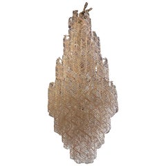 Vintage Pink Spiral Murano Torciglione Glass Chandelier 7 Tier 21 Light