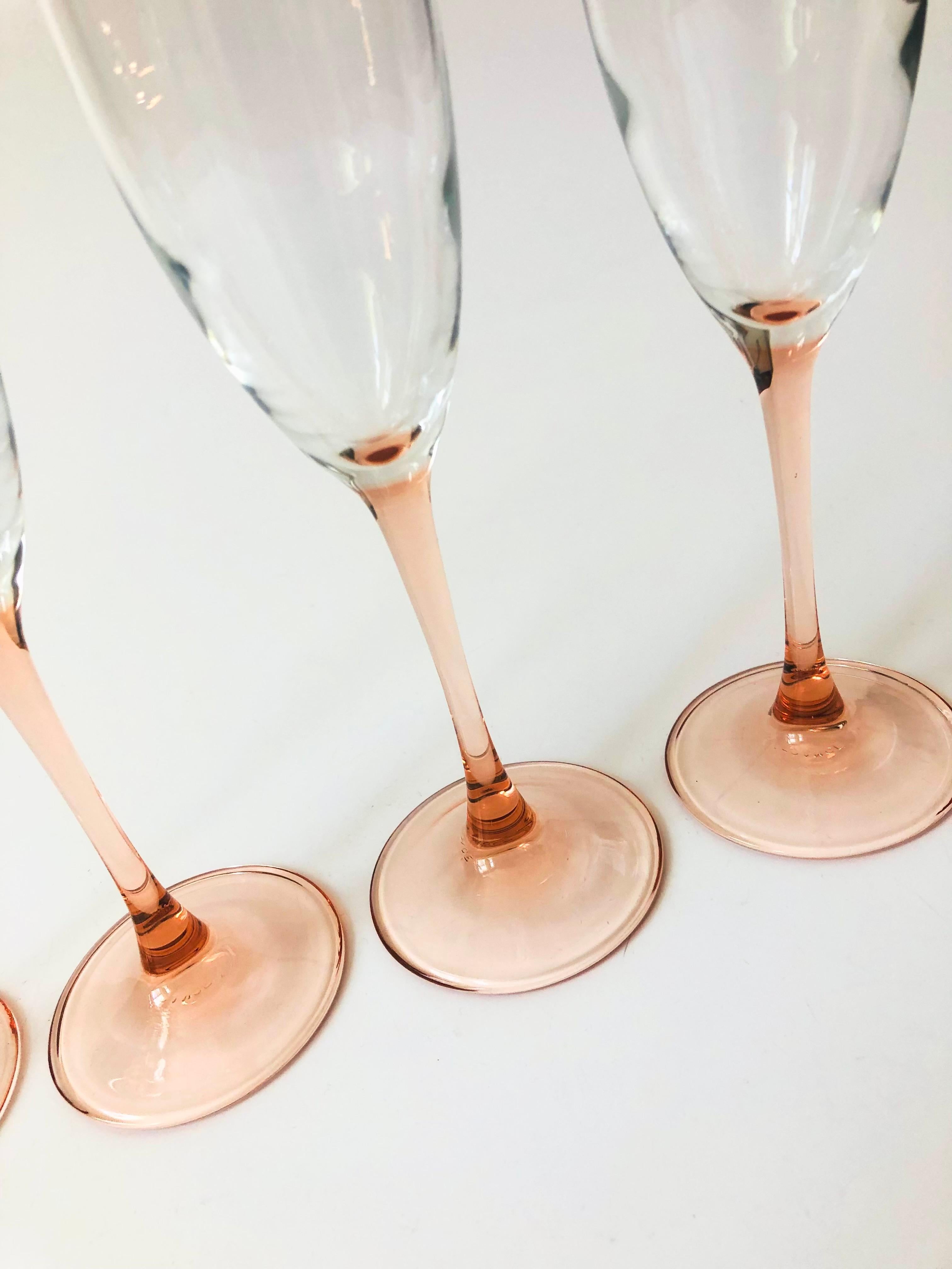 Post-Modern Vintage Pink Stem Champagne Glasses, Set of 4