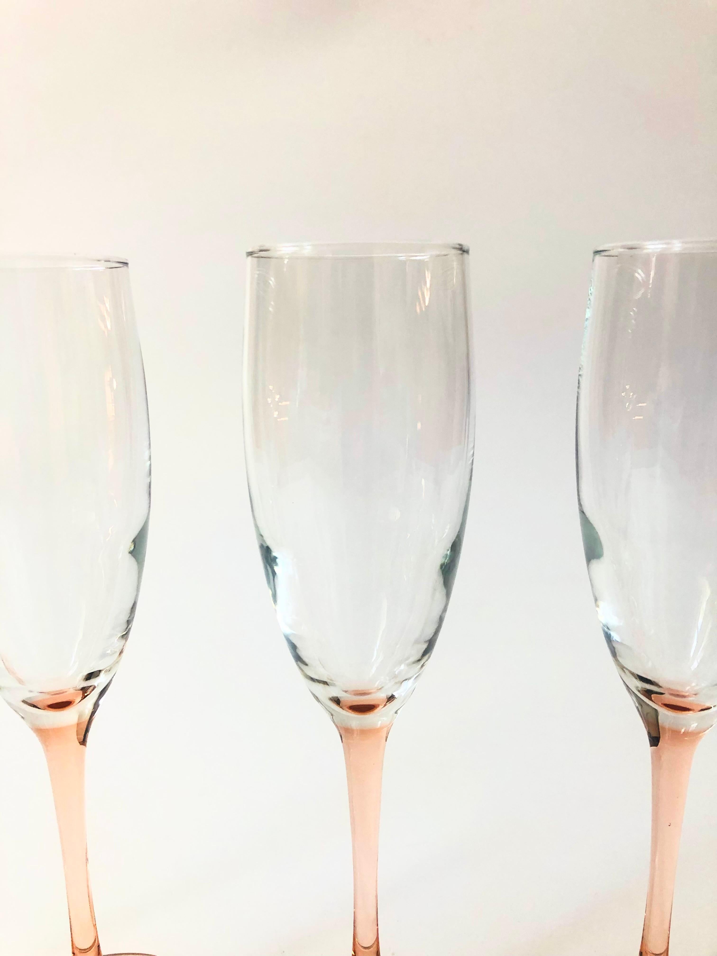 French Vintage Pink Stem Champagne Glasses, Set of 4