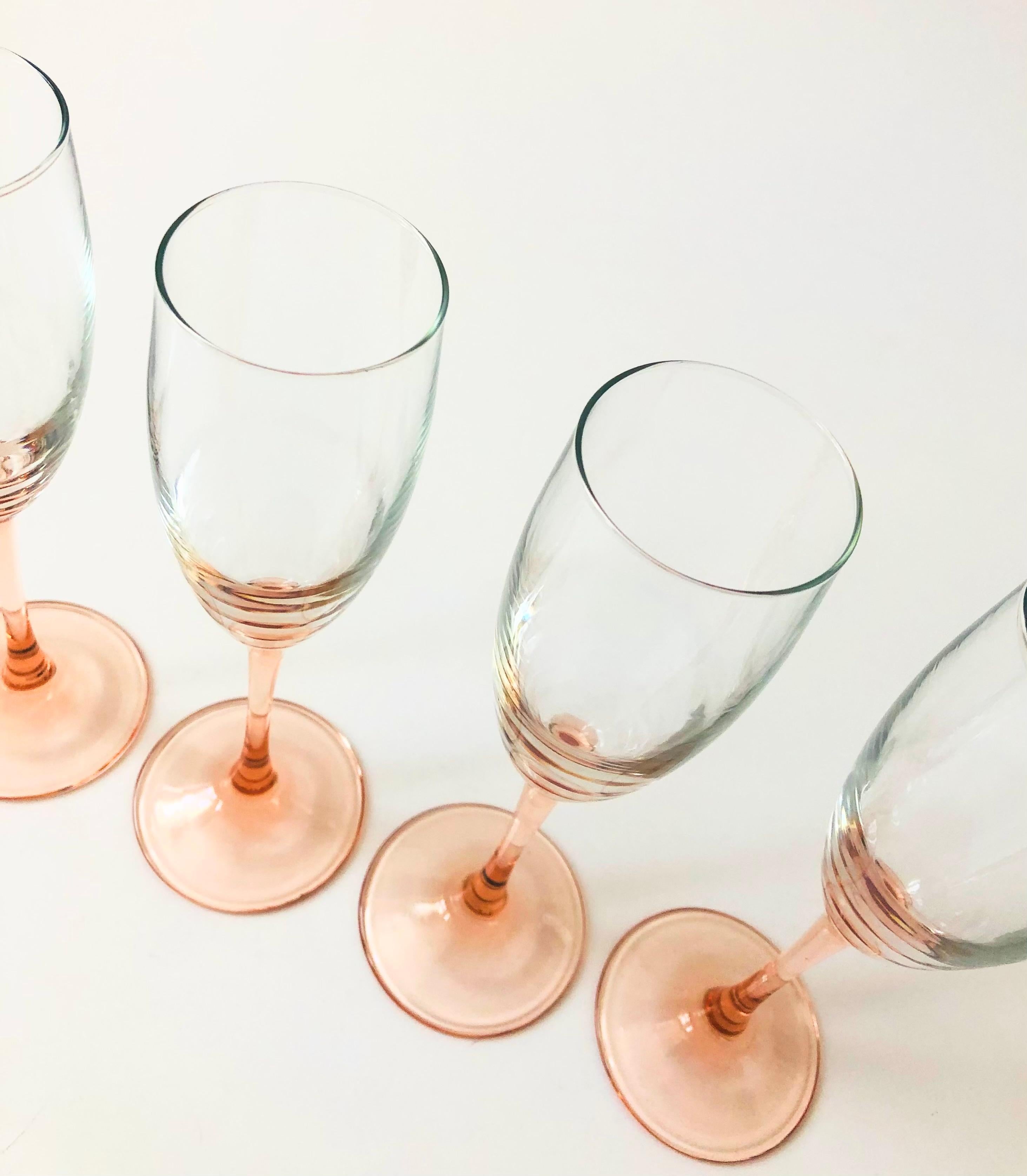 Vintage Pink Stem Champagne Glasses, Set of 4 In Good Condition In Vallejo, CA